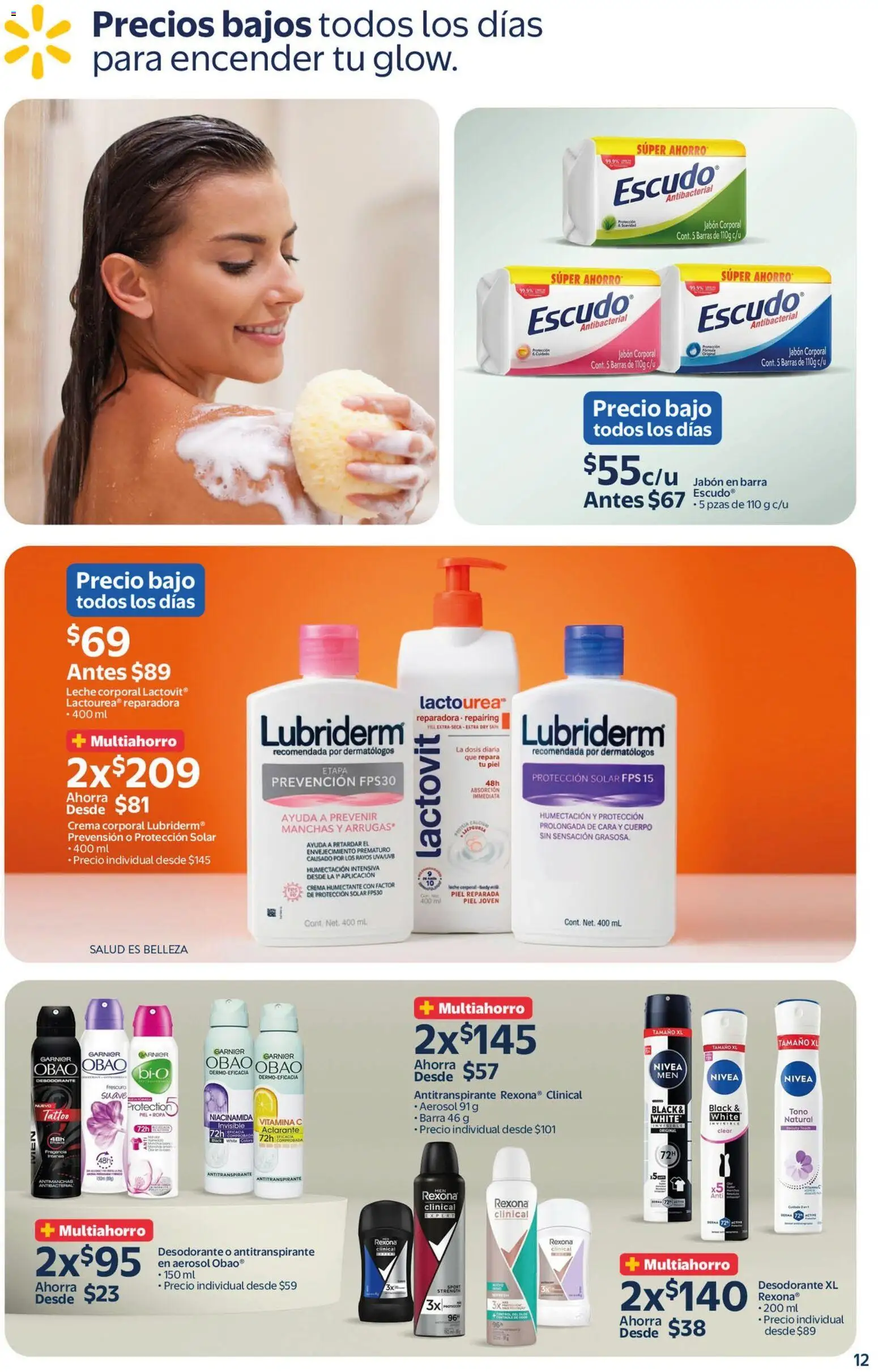 Nuevas ofertas de Walmart válidas en toda la República Mexicana desde el 27.03.2026. ¡Encuentra las mejores ofertas en  Walmart folleto Belleza natural a precios bajos! | Página: 12 | Productos: Antitranspirante, Crema, Aclarante, Jabón