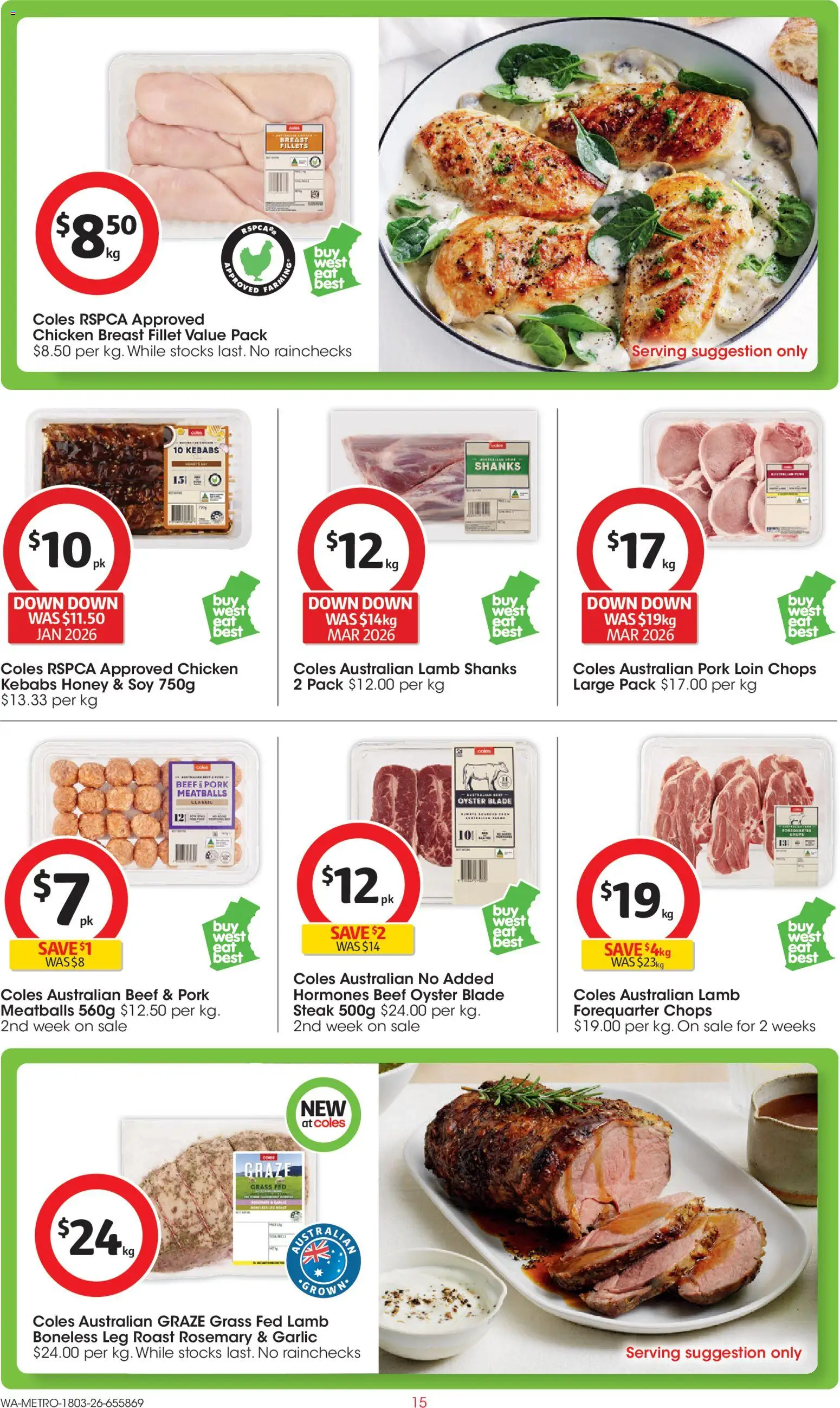 Coles catalogue - valid from 18.03.2026 | Page: 15 | Products: Honey, Lamb, Beef, Steak