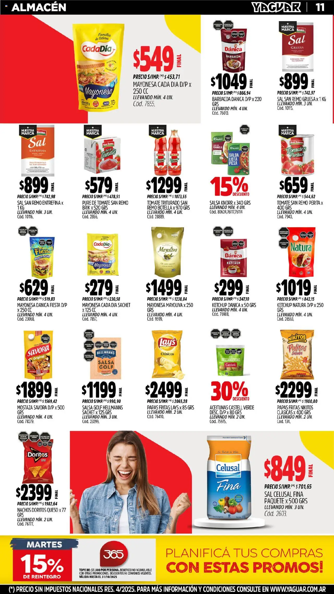 Yaguar catálogo │ válido desde el 13.10.2025 | Página: 11 | Productos: Botella, Tomate, Queso, Papas fritas