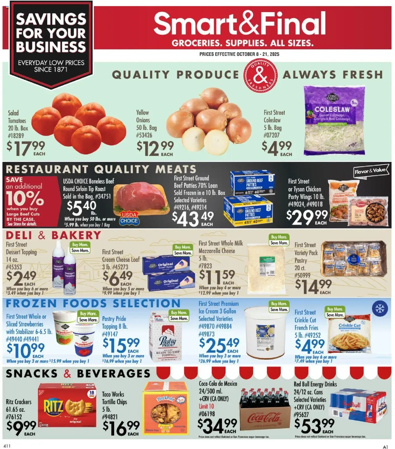 Smart & Final Business & Club Saving - valid from 07.10.2025 | Page: 1 | Products: Milk, Tomatoes, Beef, Sugar