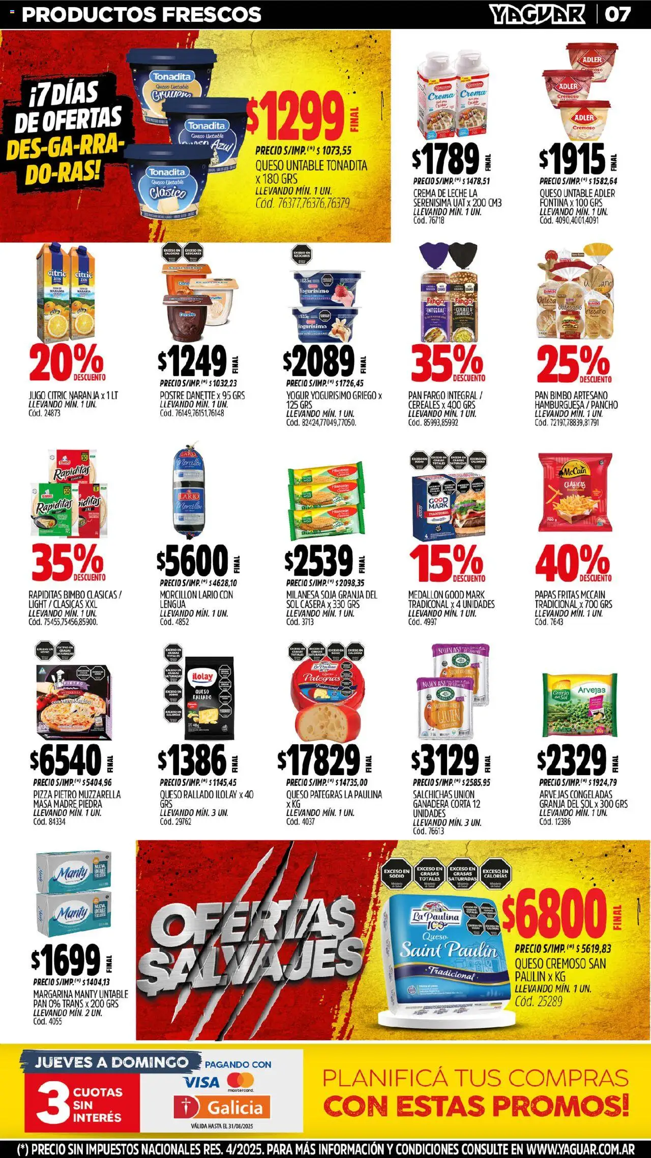 Yaguar - Trelew │ válido desde el 04.08.2025 | Página: 7 | Productos: Milanesa, Muzzarella, Arvejas, Pan