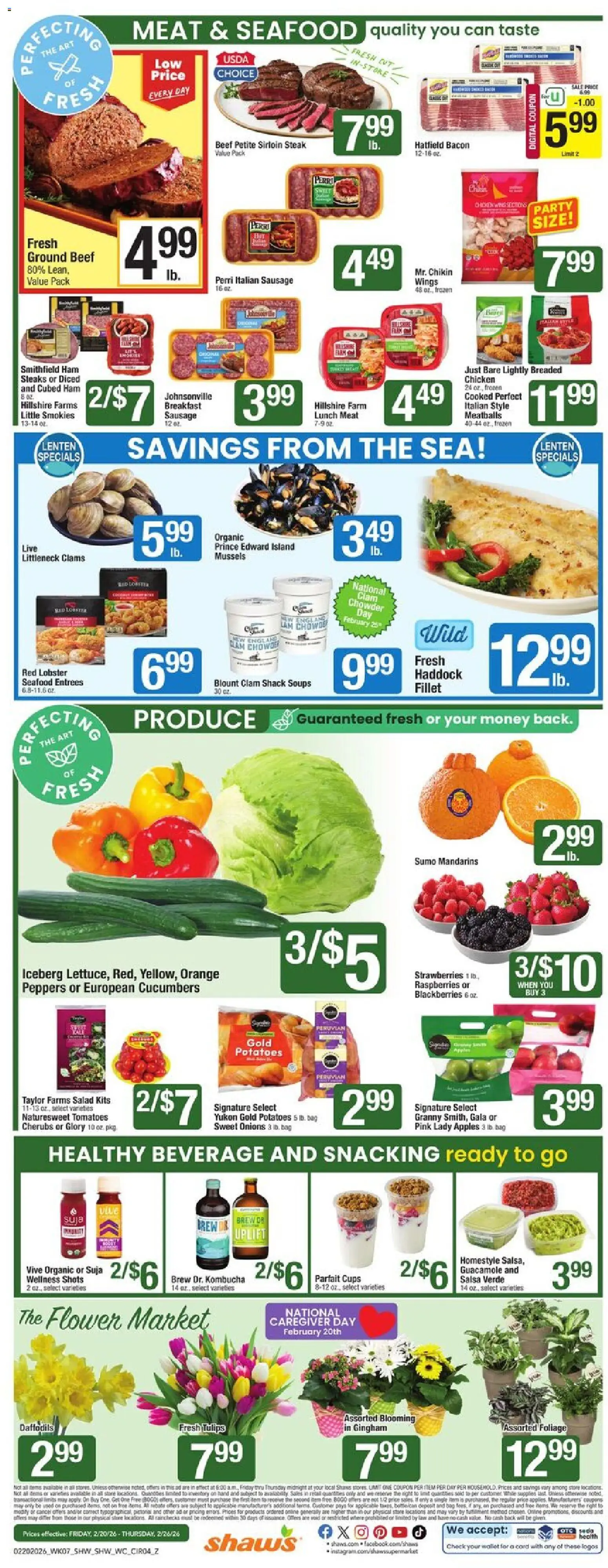 Shaw's Weekly Ad - valid from 20.02.2026 | Page: 4 | Products: Tomatoes, Salad, Potatoes, Sausage