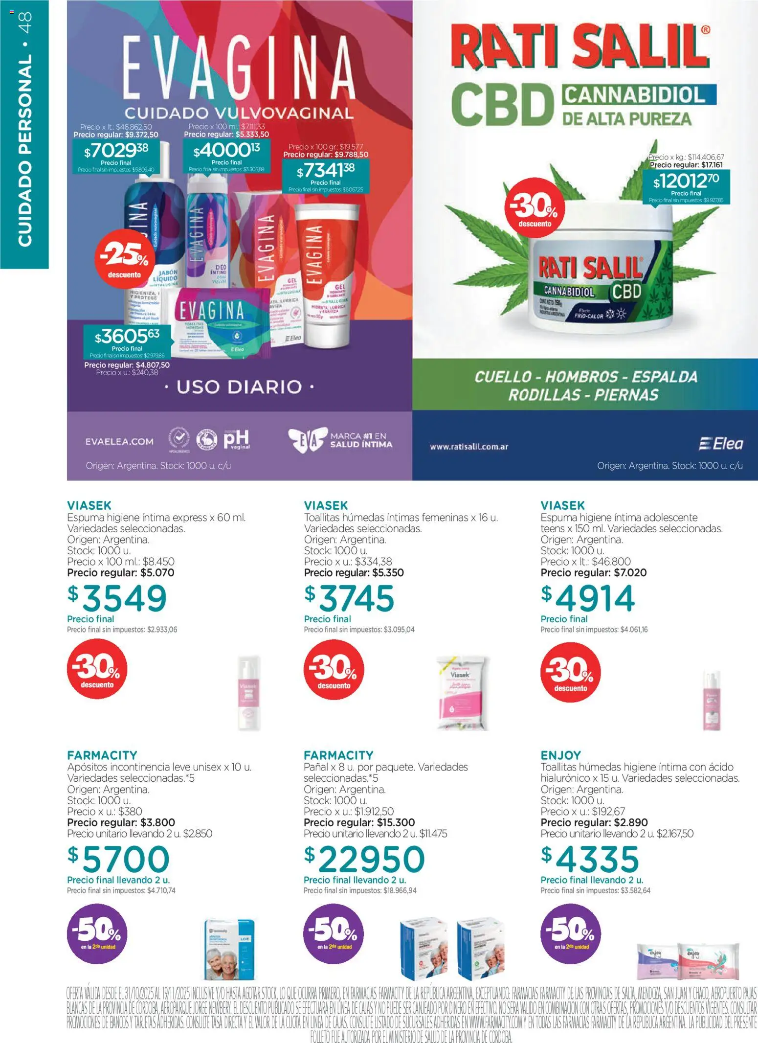 Farmacity catálogo │ válido desde el 30.10.2025 | Página: 48 | Productos: Jabón líquido, Toallitas húmedas, Jabón, Espuma