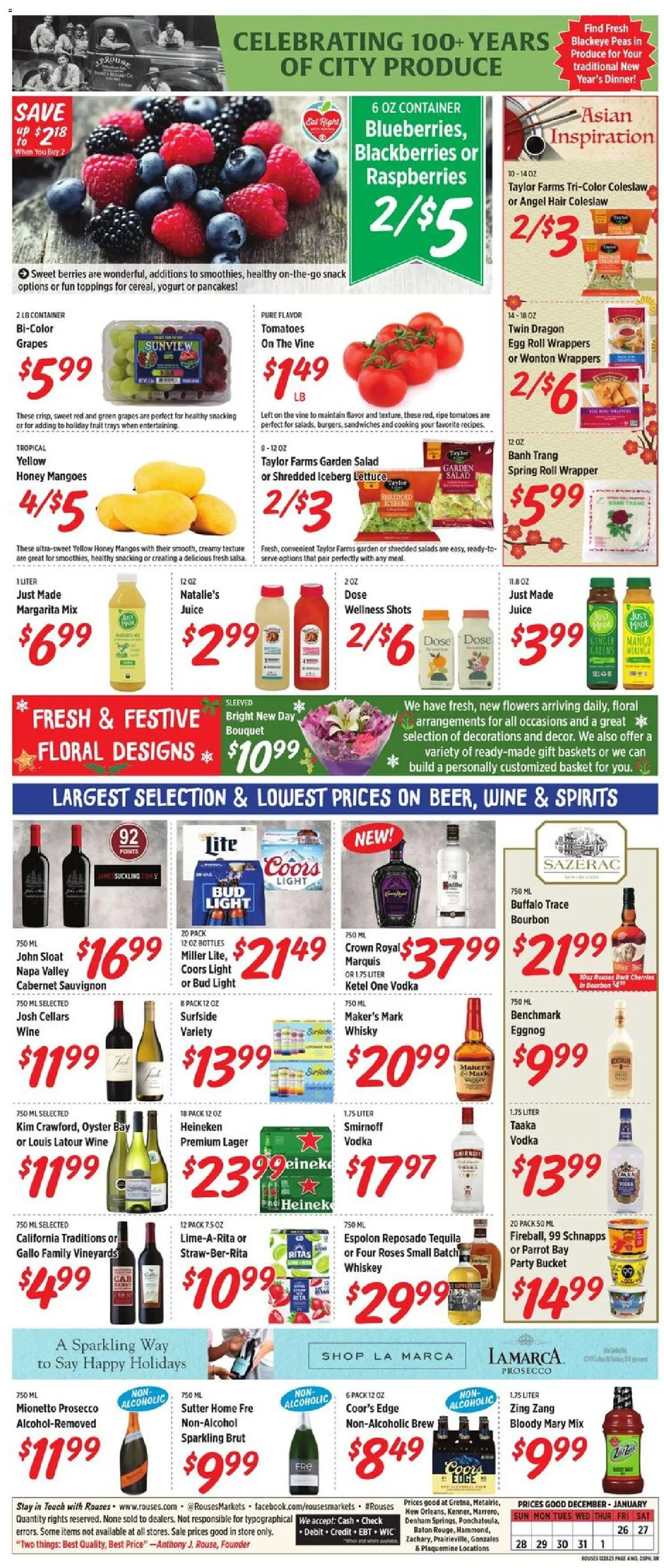 Rouses Weekly Ad - valid from 26.12.2025 | Page: 8 | Products: Berries, Lettuce, Basket, Whiskey