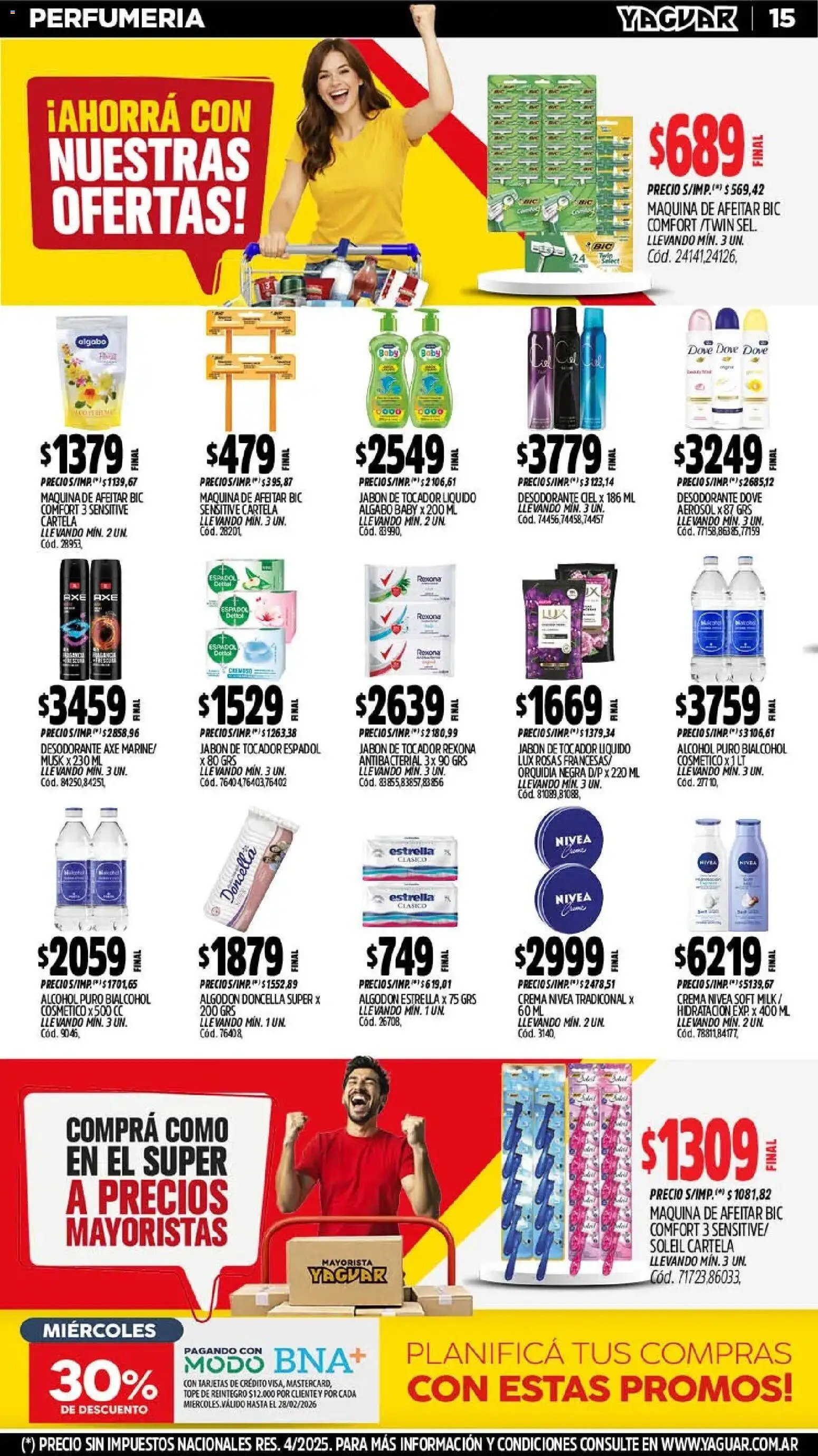 Yaguar - Oferta Semanal Misiones │ válido desde el 23.02.2026 | Página: 15 | Productos: Algodón, Jabón, Desodorante, Crema