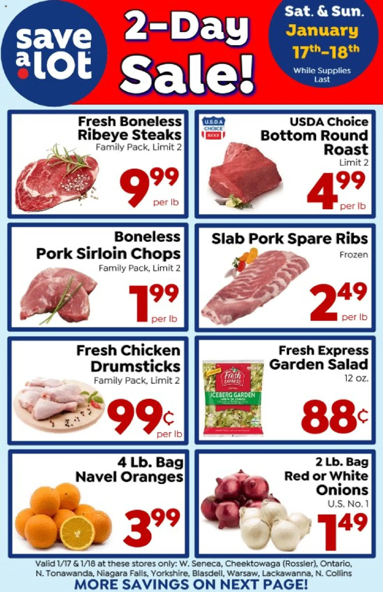 Save a Lot Special Promotion - valid from 17.01.2026 | Page: 1 | Products: Pork, Oranges, Salad, Bag