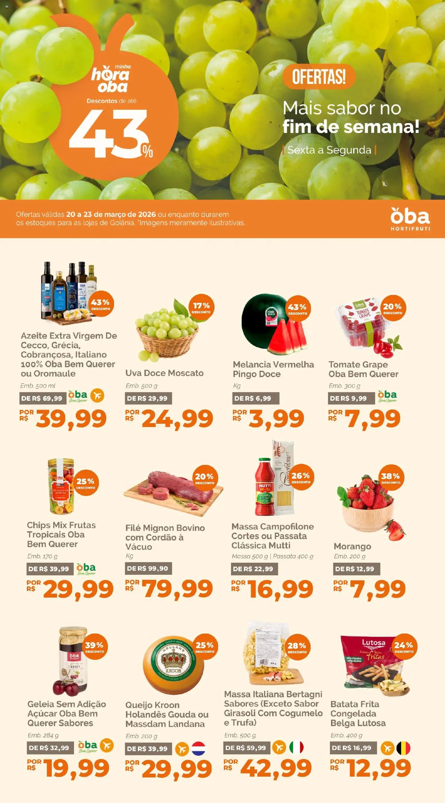 Oba Hortifruti Folheto - válido de 20.03.2026 | Página: 1 | Produtos: Melancia, Massa, Batata, Azeite