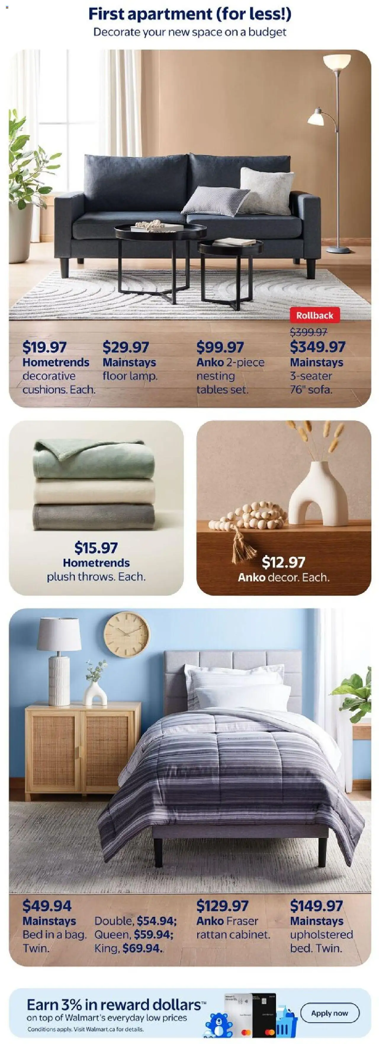 Walmart flyer valid from 25.09.2025 | Page: 5 | Products: Bed, Sofa