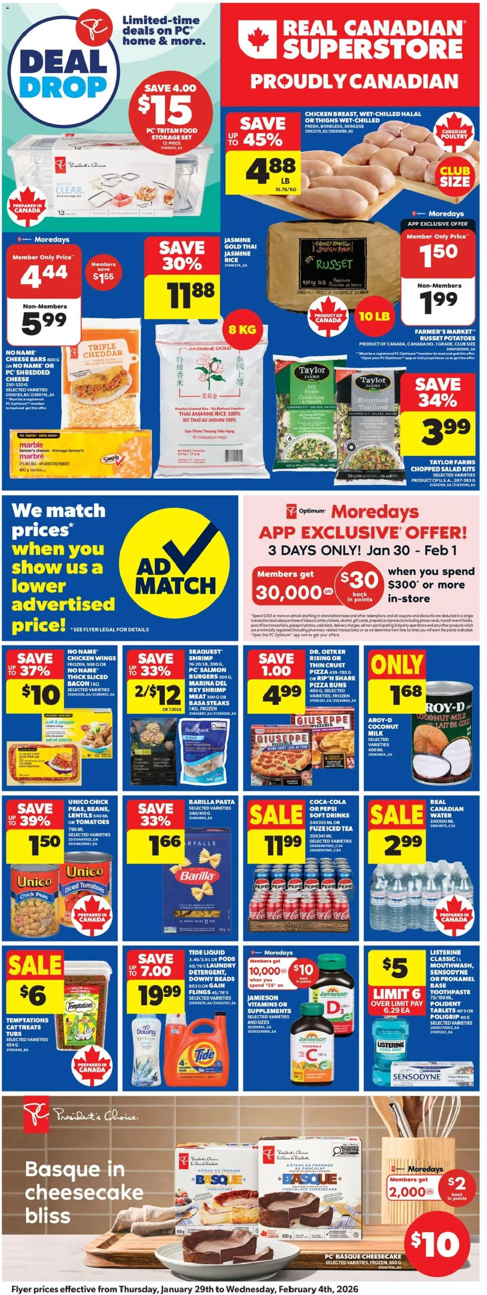 Real Canadian Superstore flyer valid from 29.01.2026 | Page: 3 | Products: Salad, Chocolate, Pizza, Chicken
