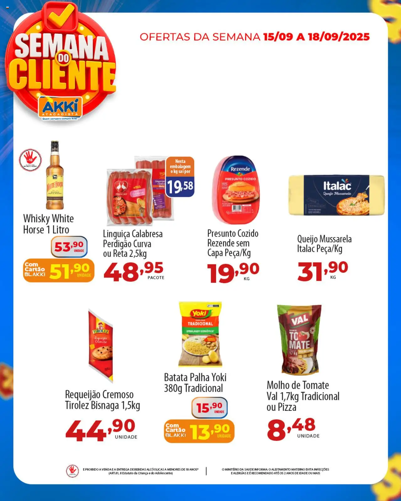 Akki Atacadista Folheto - válido de 15.09.2025 | Página: 6 | Produtos: Whisky, Presunto, Pizza, Batata palha