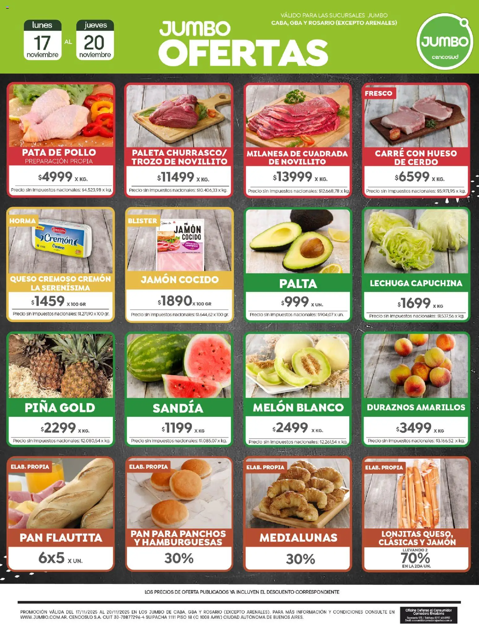 Jumbo ofertas │ válido desde el 17.11.2025 | Página: 1 | Productos: Teléfono, Jamón cocido, Paleta, Palta