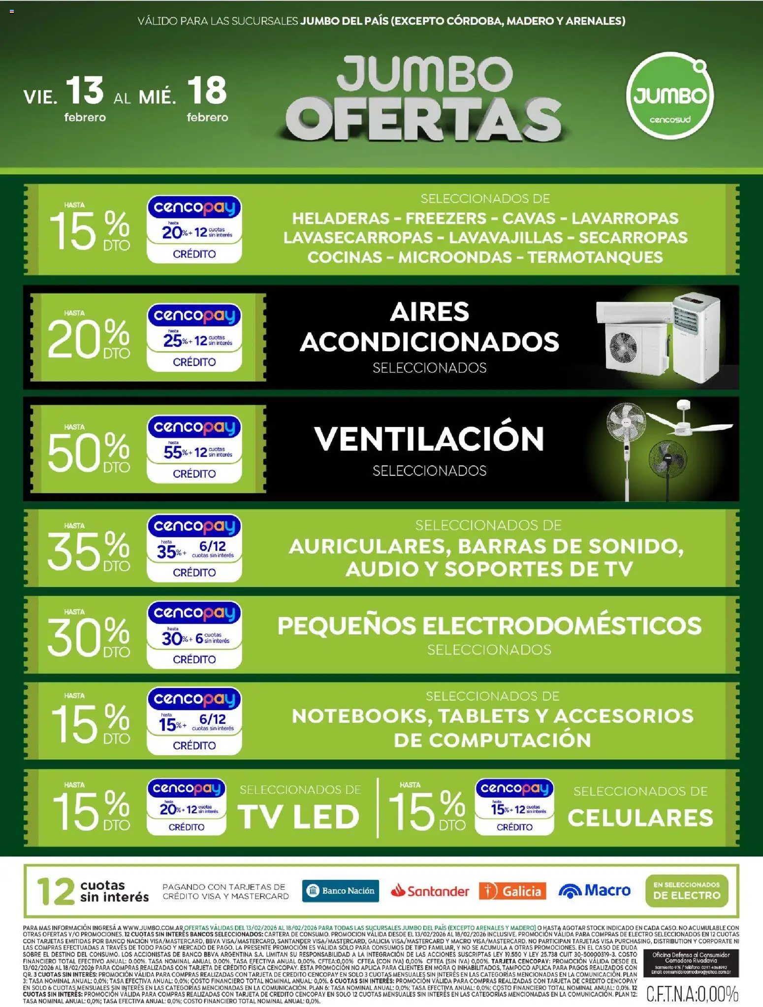Jumbo - Oferta | Electro y Hogar │ válido desde el 13.02.2026 | Página: 1 | Productos: Teléfono, Lavavajillas, Banco, Microondas