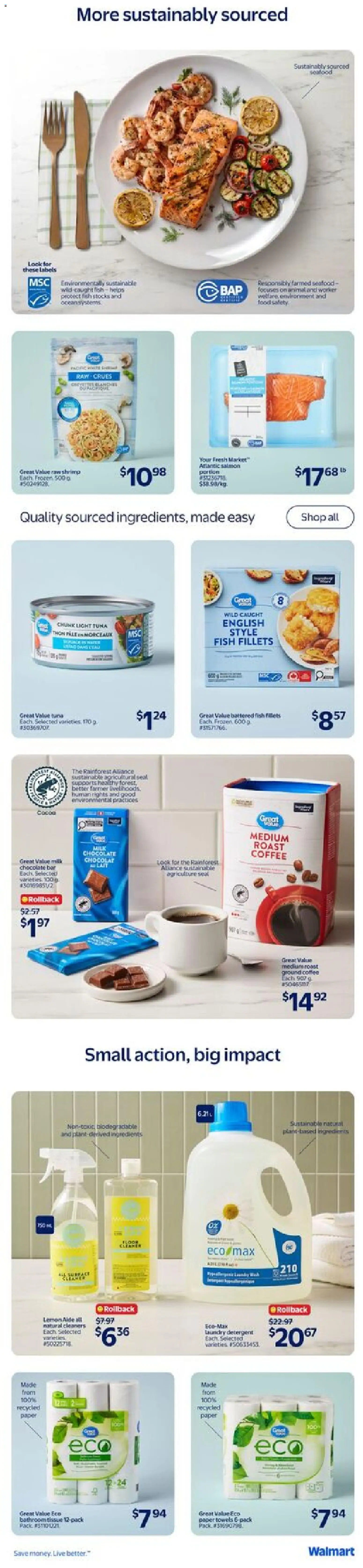 Walmart flyer valid from 23.04.2026 | Page: 15 | Products: Fish, Detergent, Coffee, Chocolate