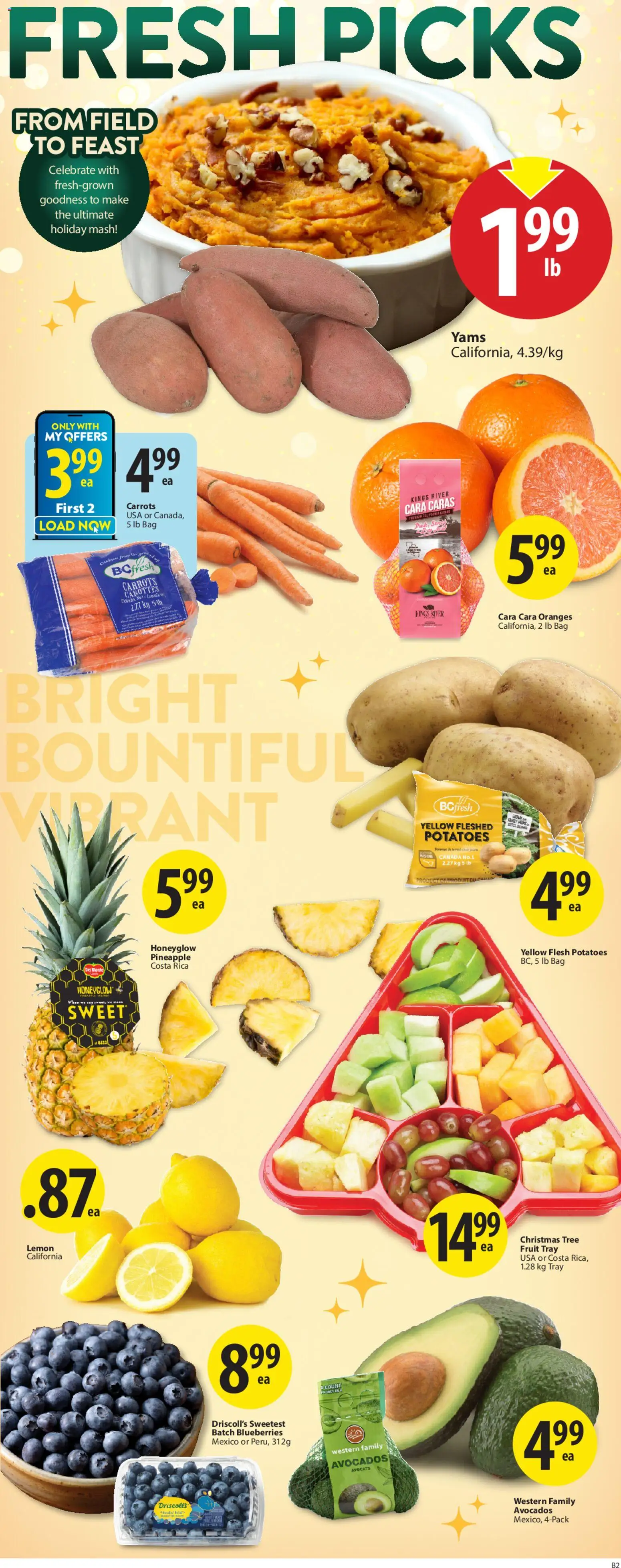 Save on foods flyer valid from 18.12.2025 | Page: 3 | Products: Pineapple, Potatoes, Bag, Oranges