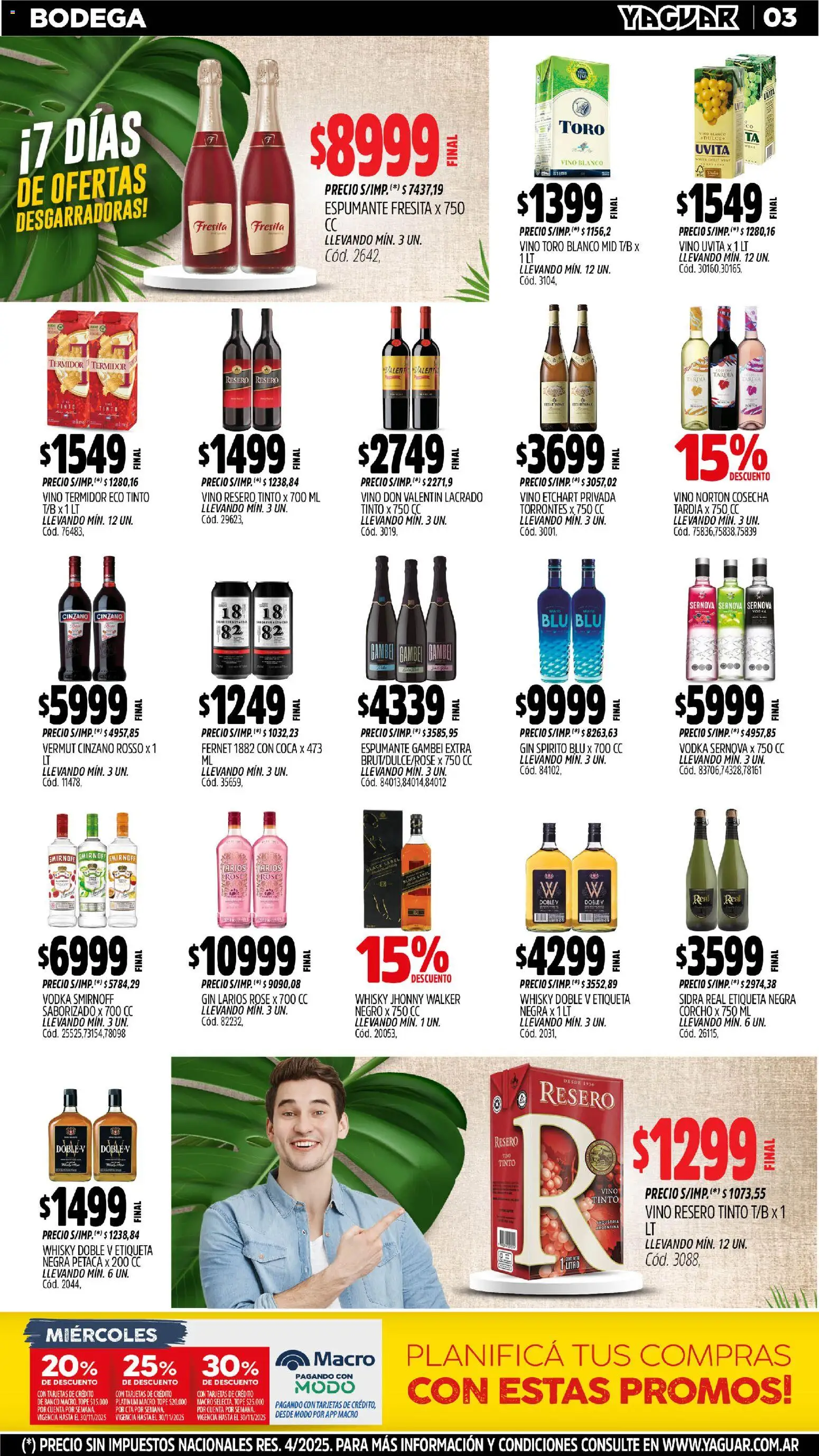 Yaguar - Tigre │ válido desde el 03.11.2025 | Página: 3 | Productos: Vodka, Whisky, Banco, Vino