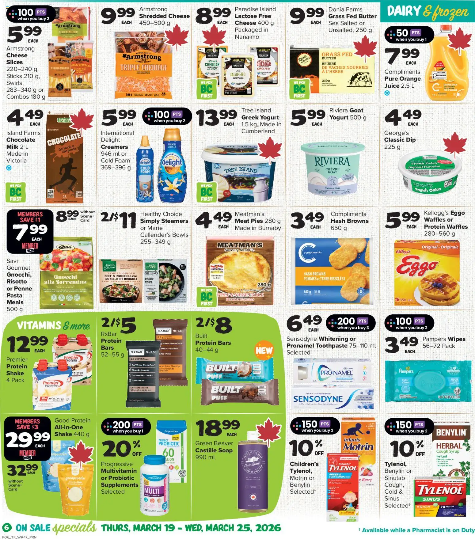 Thrifty Foods flyer valid from 19.03.2026 | Page: 7 | Products: Toothpaste, Milk, Butter, Cheese