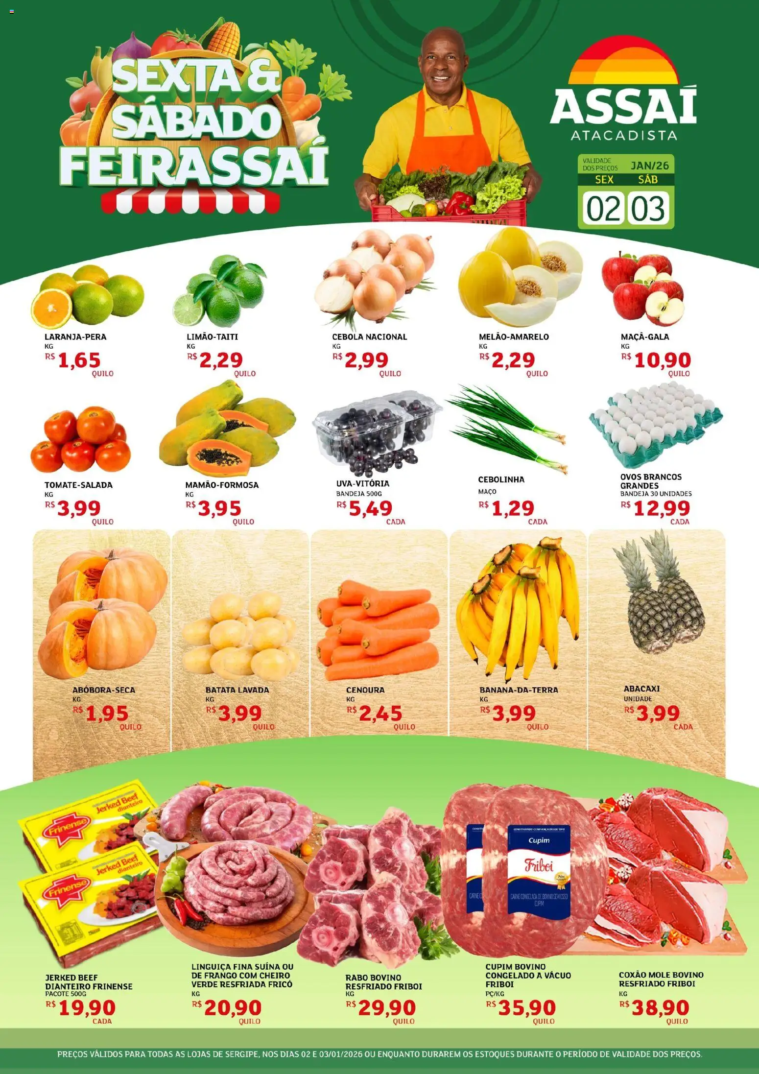Assaí Atacadista Folheto - válido de 02.01.2026 | Página: 1 | Produtos: Cebola, Abacaxi, Cenoura, Bandeja
