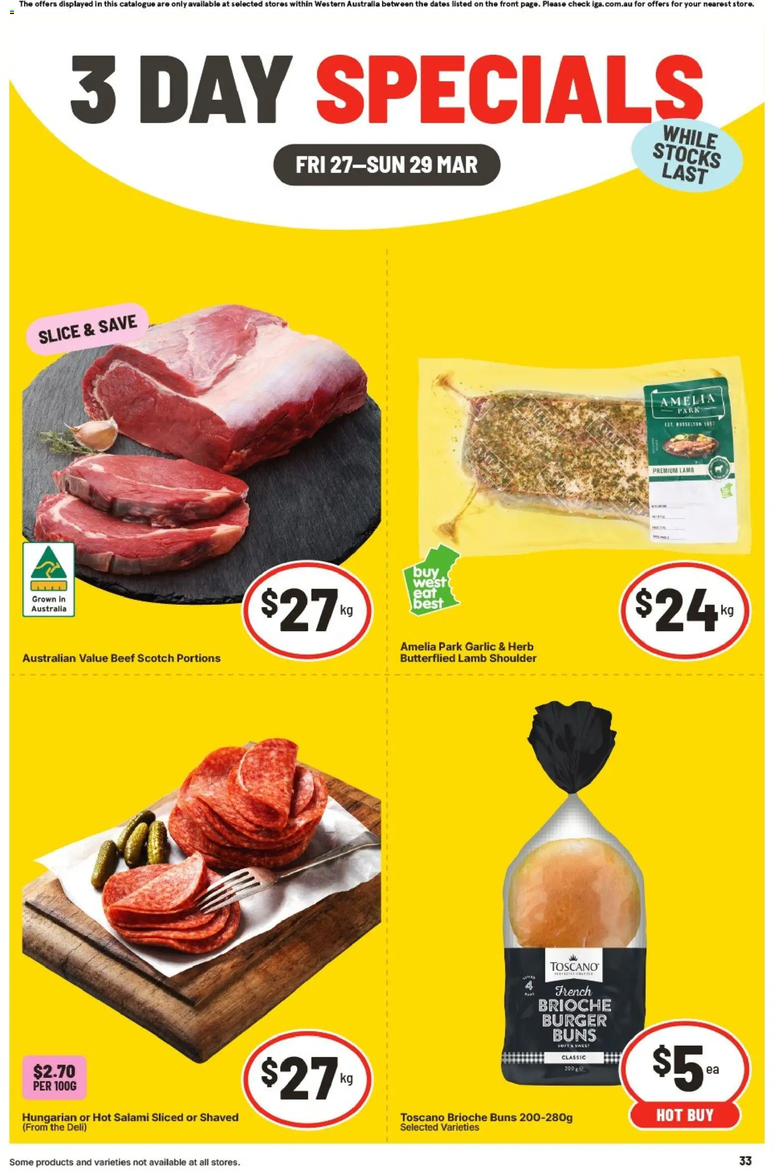 IGA catalogue - valid from 27.03.2026 | Page: 1 | Products: Salami, Beef, Scotch, Garlic