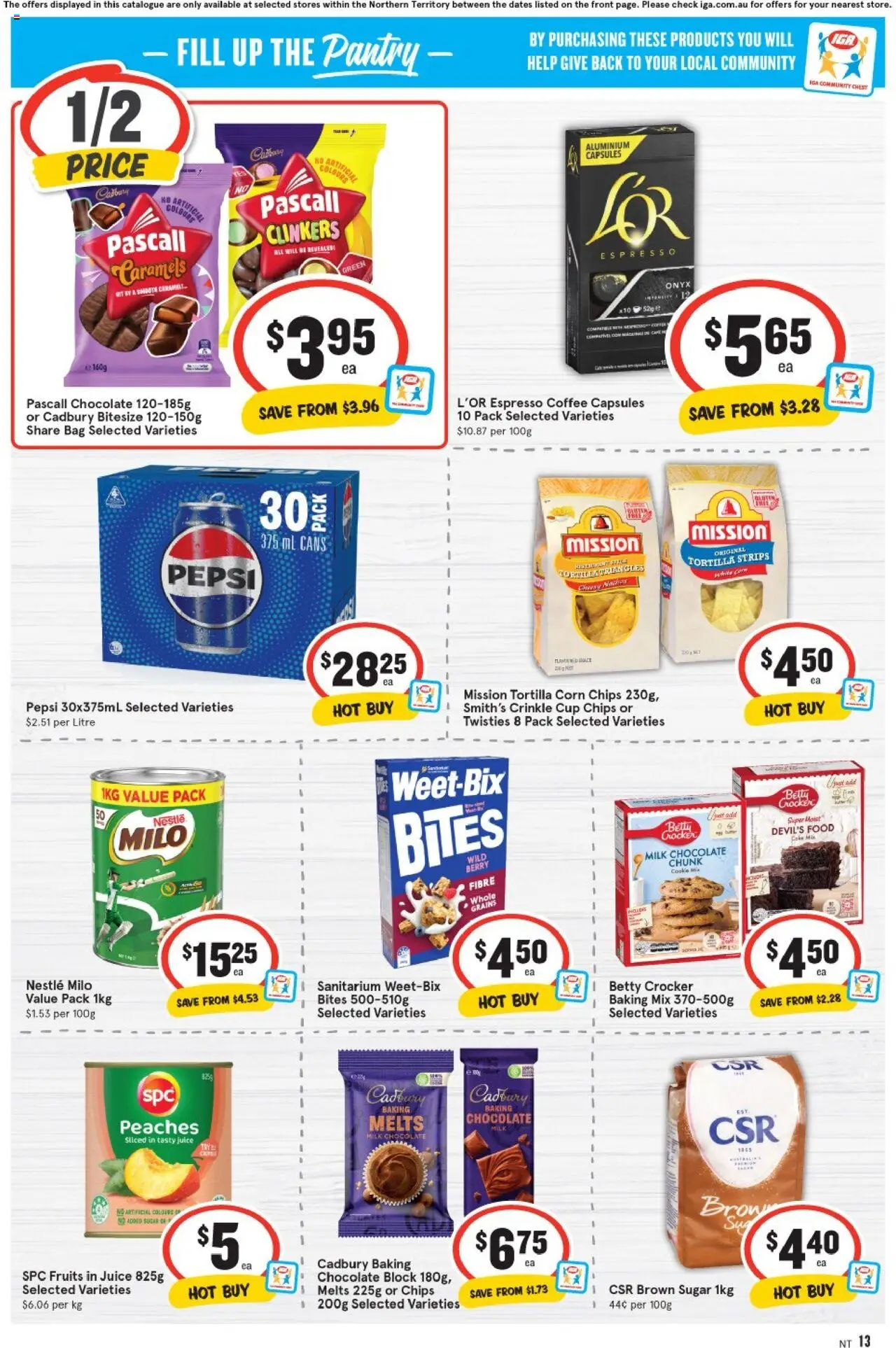 IGA catalogue - valid from 20.08.2025 | Page: 9 | Products: Milk, Pepsi, Chips, Bag
