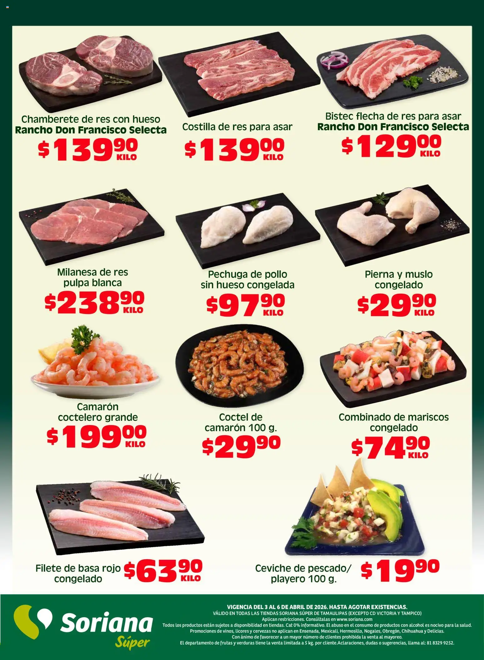 Nuevas ofertas de Soriana válidas en toda la República Mexicana desde el 03.04.2026. ¡Encuentra las mejores ofertas en Soriana Fin de Semana Súper: Tamaulipas (excepto Cd. Victoria y Tampico)! | Página: 7 | Productos: Pollo, Milanesa, Res