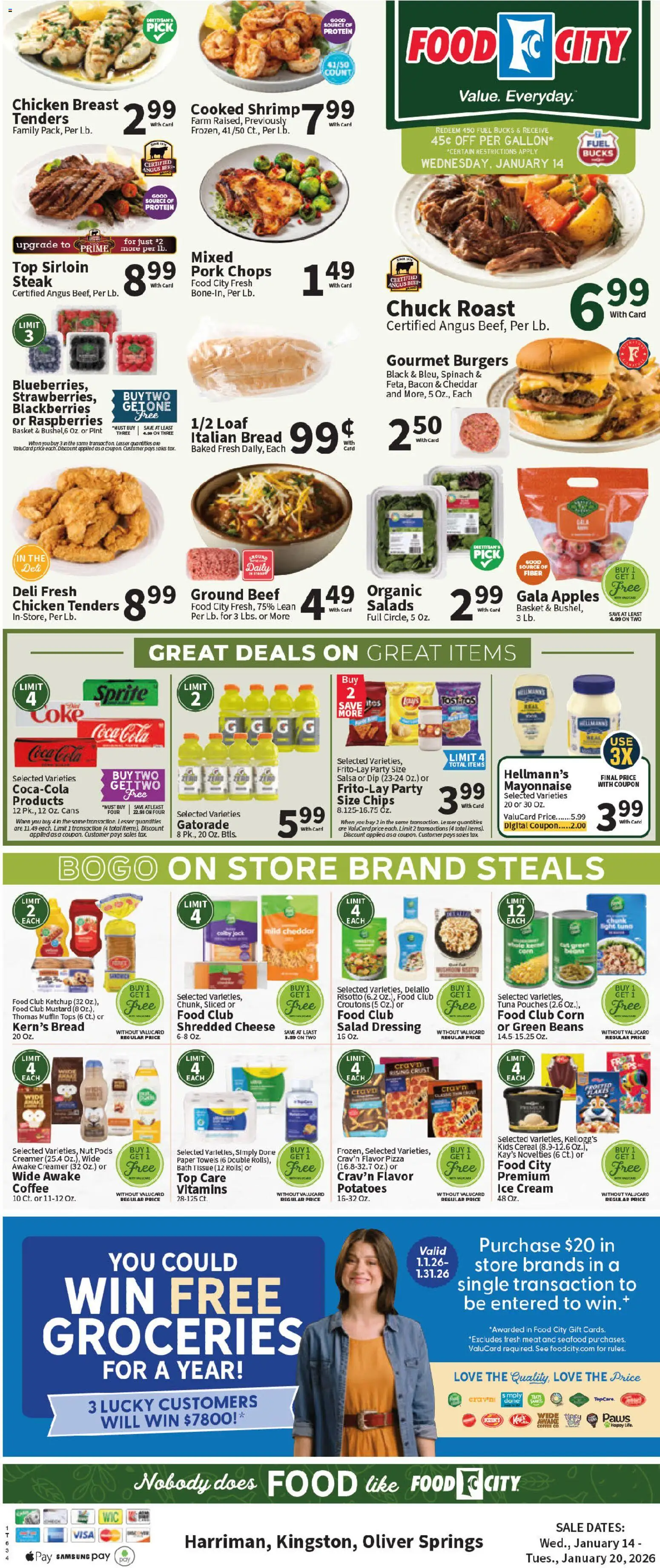 Food City Weekly Ad - valid from 14.01.2026 | Page: 3 | Products: Bread, Apples, Seafood, Muffin