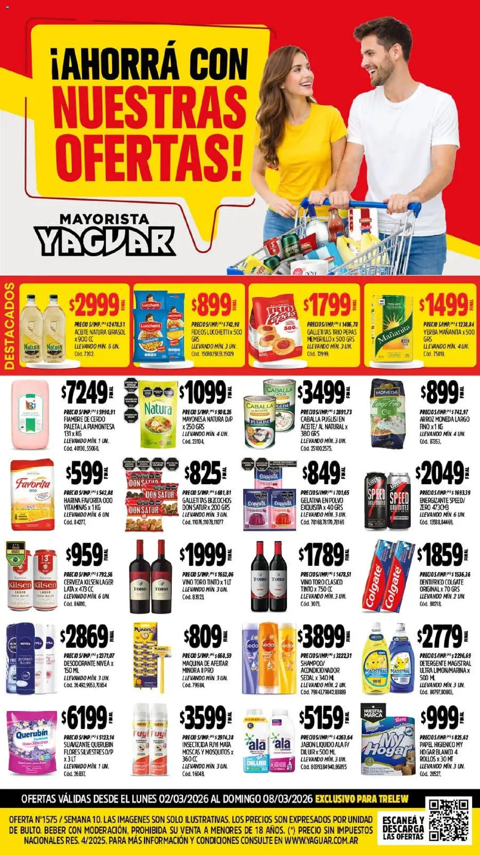 Yaguar - Oferta Semanal Trelew │ válido desde el 02.03.2026 | Página: 1 | Productos: Papel higiénico, Aceite, Acondicionador, Bizcochos