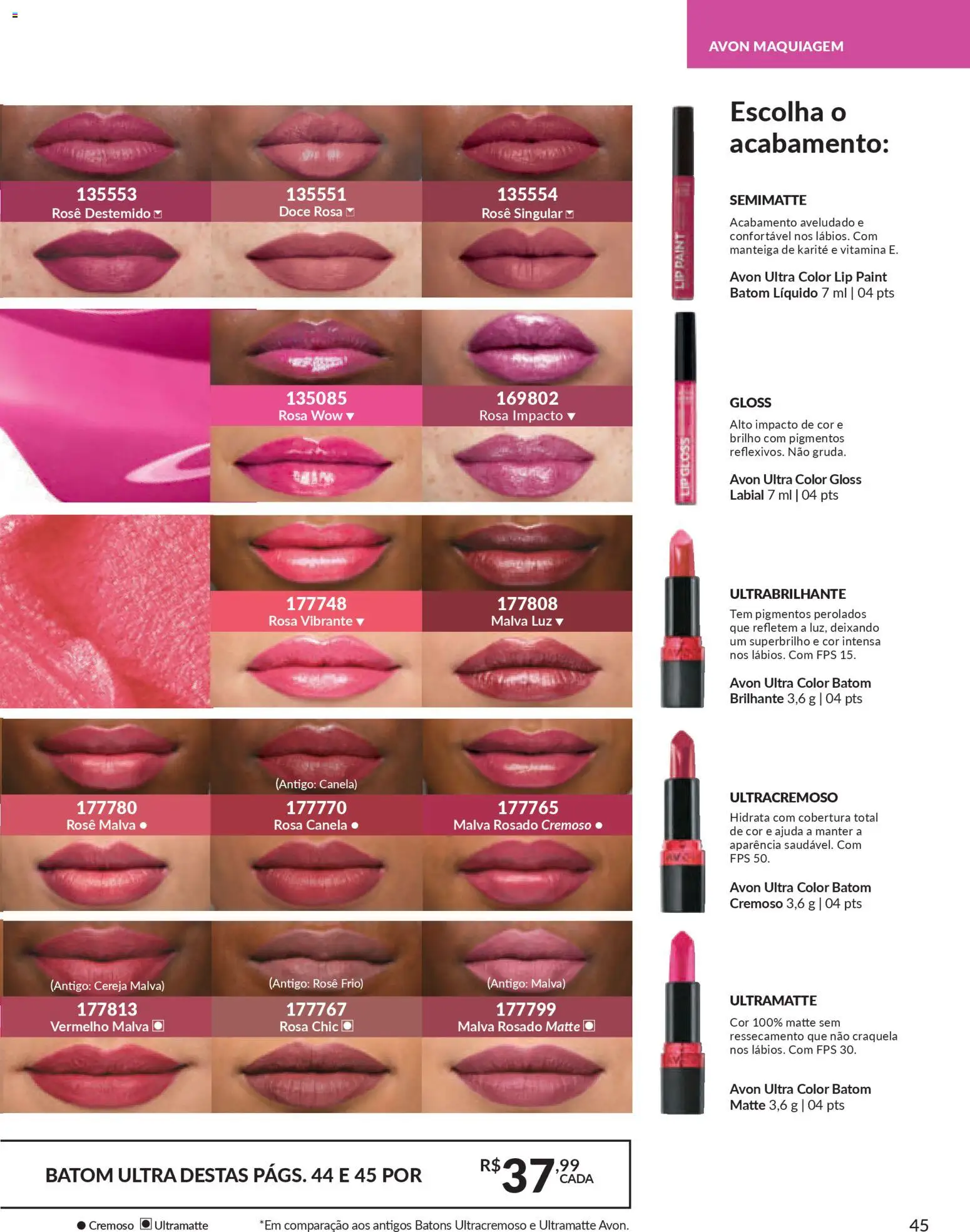 Avon Folheto - válido de 06.01.2026 | Página: 45 | Produtos: Maquiagem, Batom, Manteiga, Canela
