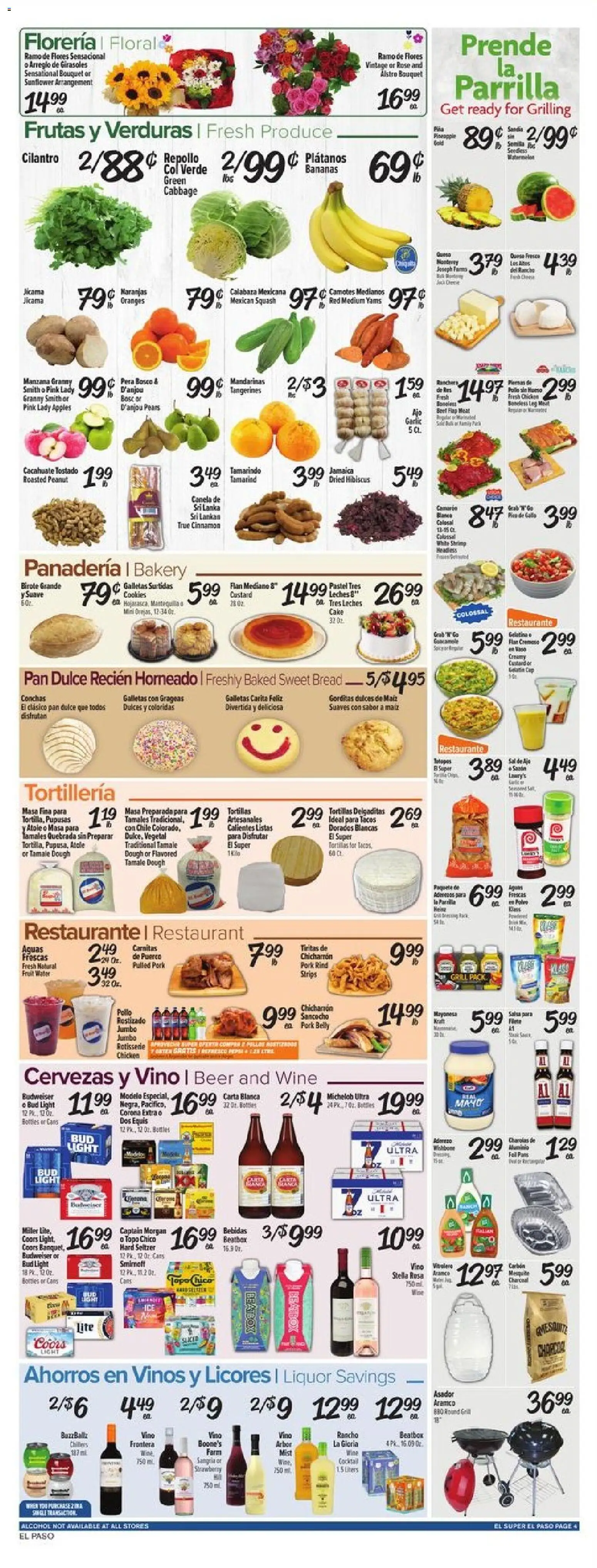 El Super Weekly Ad - TX - valid from 22.04.2026 | Page: 4 | Products: Bread, Tangerines, Water, Cabbage