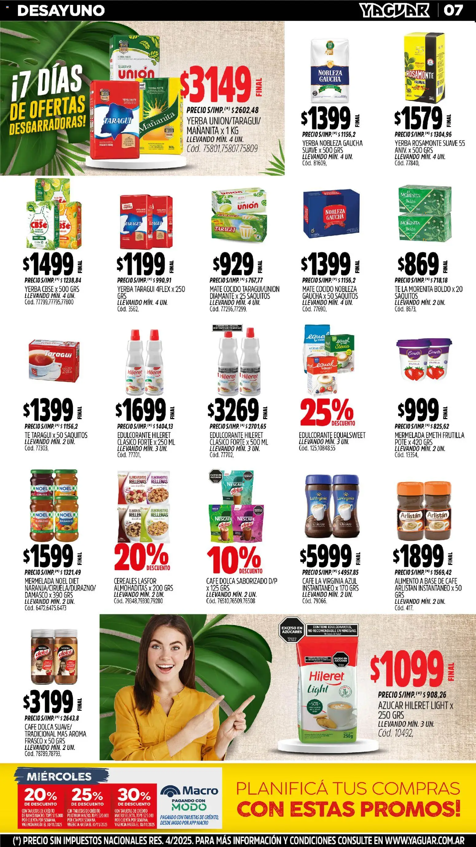Yaguar - Bahía Blanca │ válido desde el 03.11.2025 | Página: 7 | Productos: Azucar, Frasco, Café, Cereales