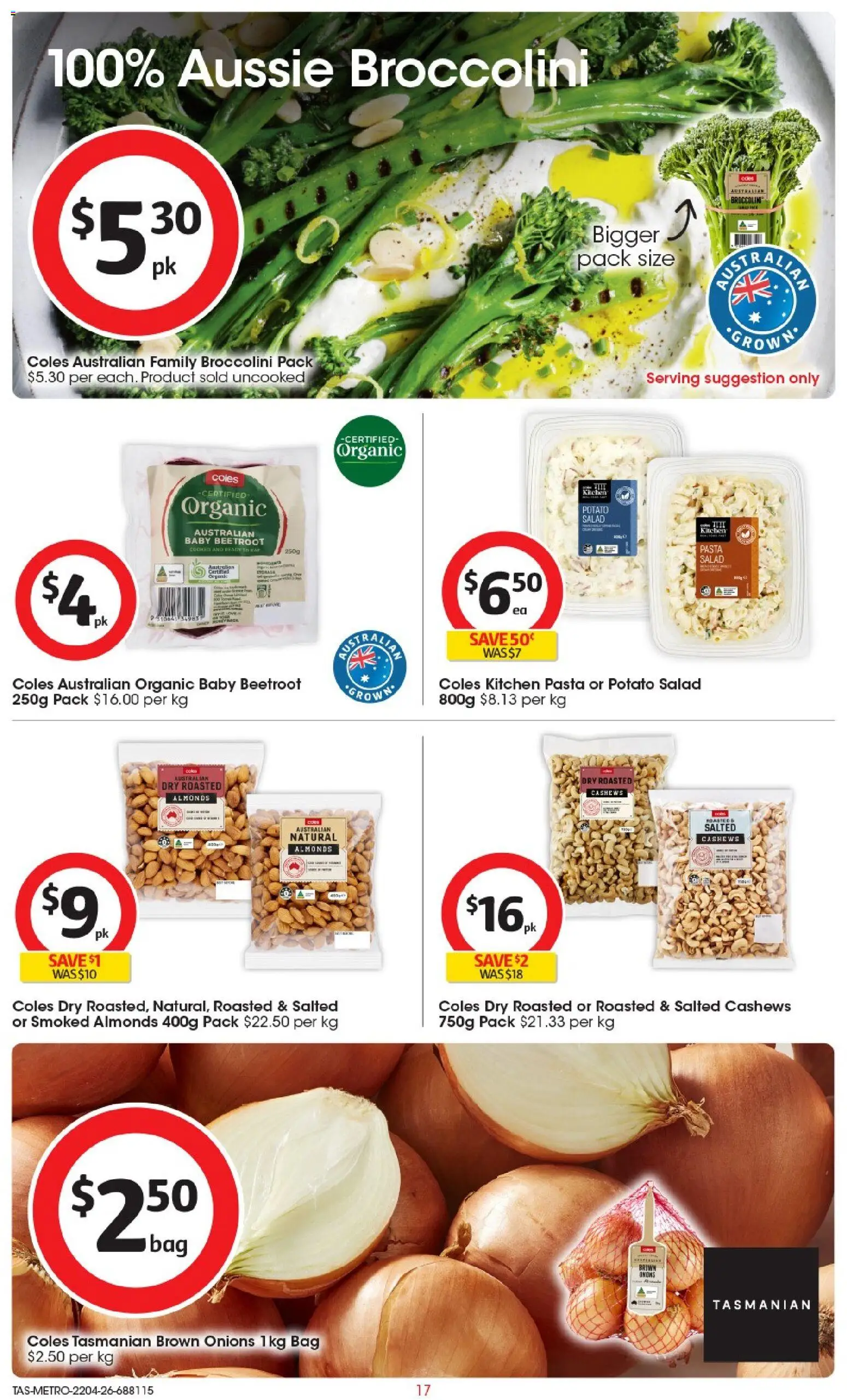 Coles catalogue - valid from 22.04.2026 | Page: 17 | Products: Almonds, Salad, Onions, Bag