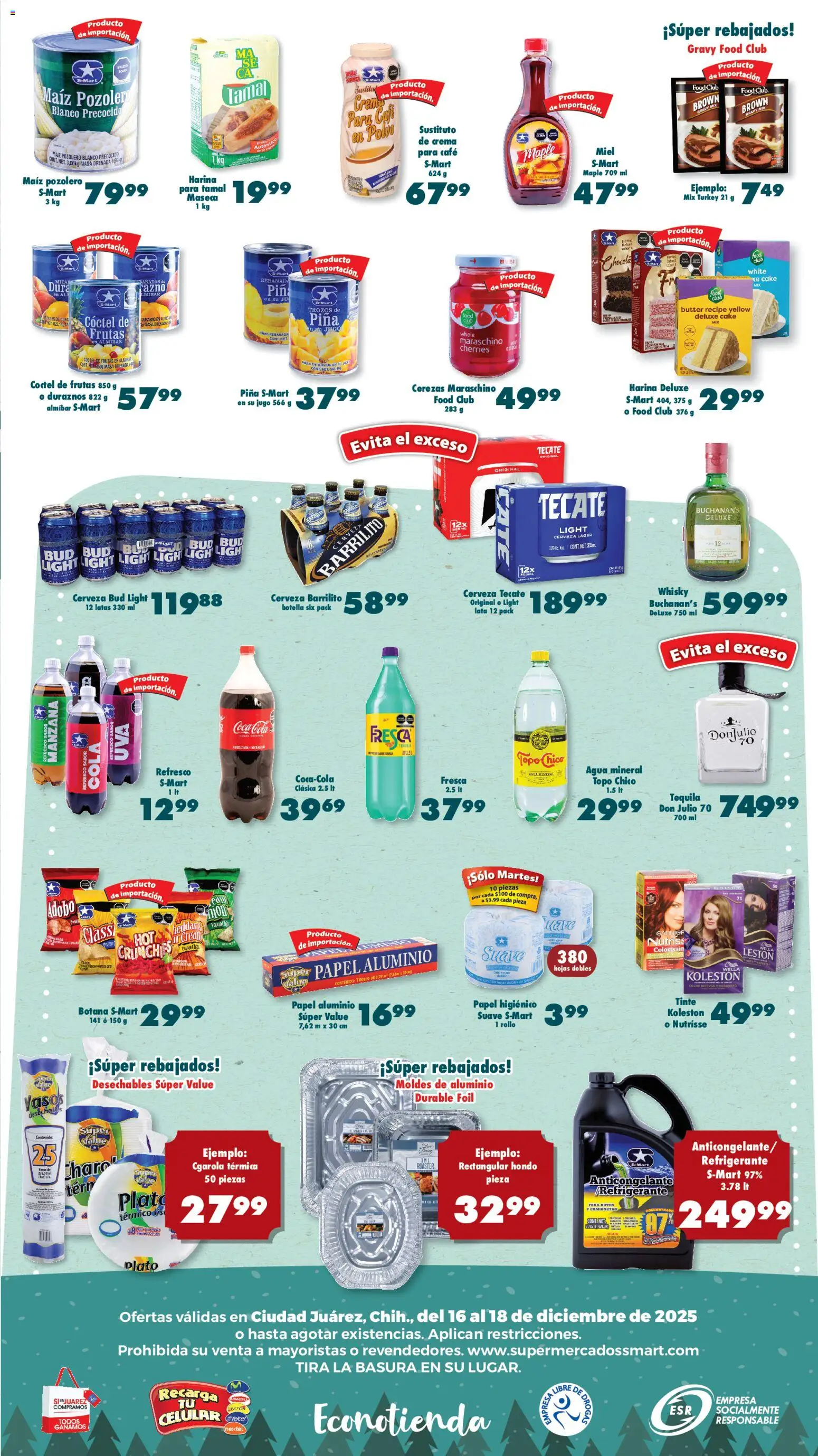 Nuevas ofertas de S-Mart válidas en toda la República Mexicana desde el 16.12.2025. ¡Encuentra las mejores ofertas en S-Mart folleto Juárez! | Página: 3 | Productos: Harina, Crema, Cerveza, Polvo