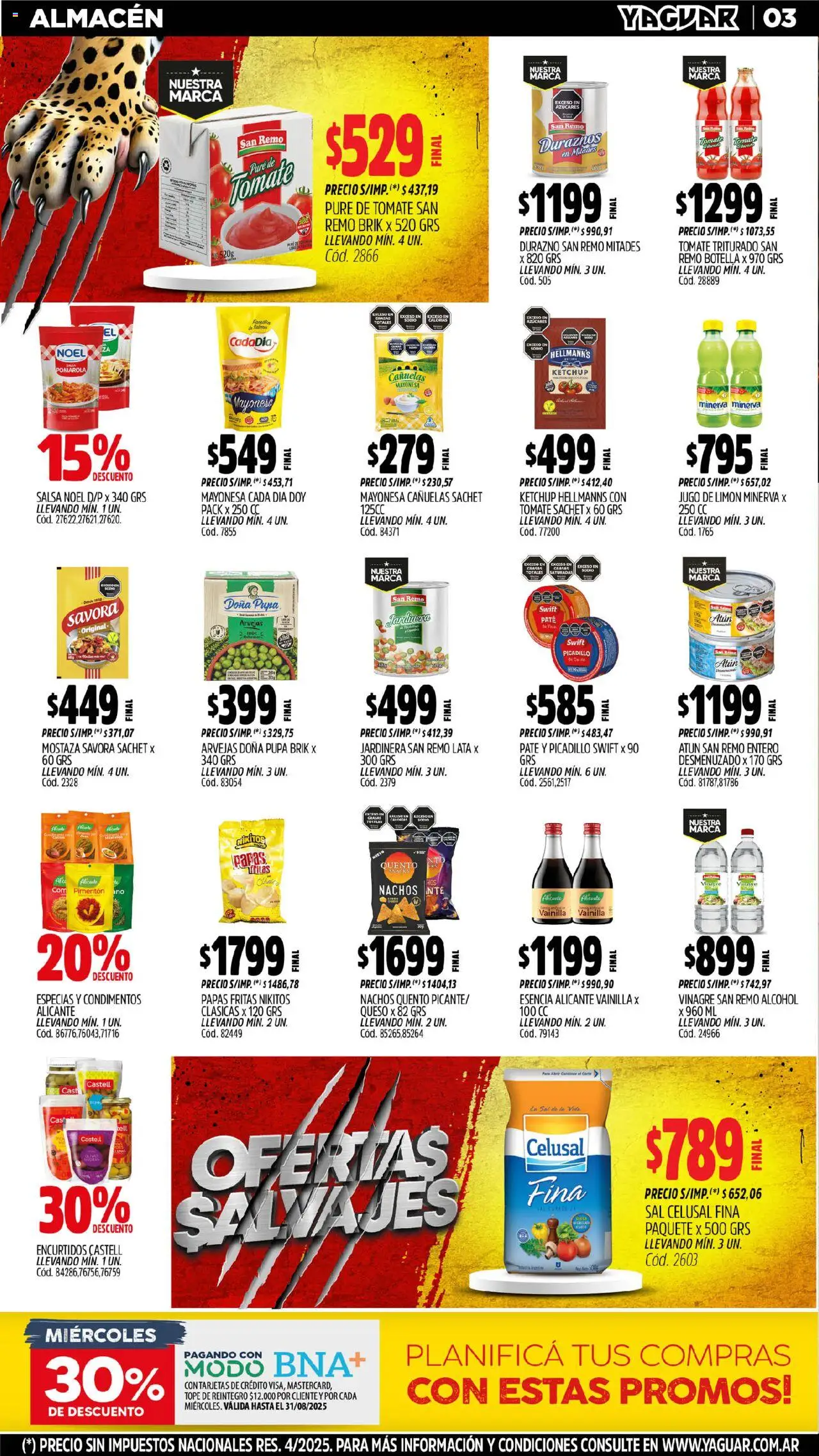 Yaguar - Neuquén │ válido desde el 04.08.2025 | Página: 3 | Productos: Durazno, Atún, Limón, Papas fritas