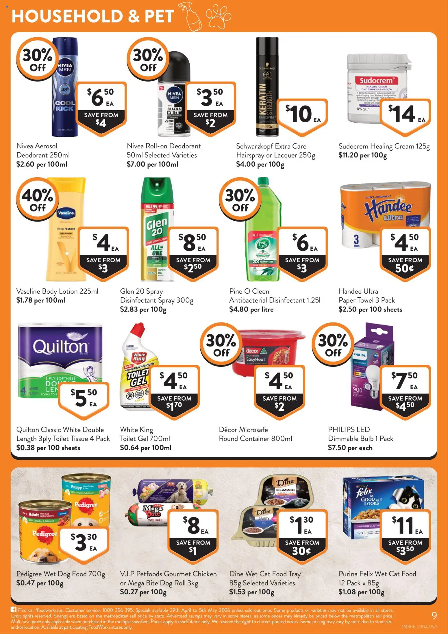 Foodworks catalogue - valid from 29.04.2026 | Page: 9 | Products: Decor, Household, Deodorant, Dog food