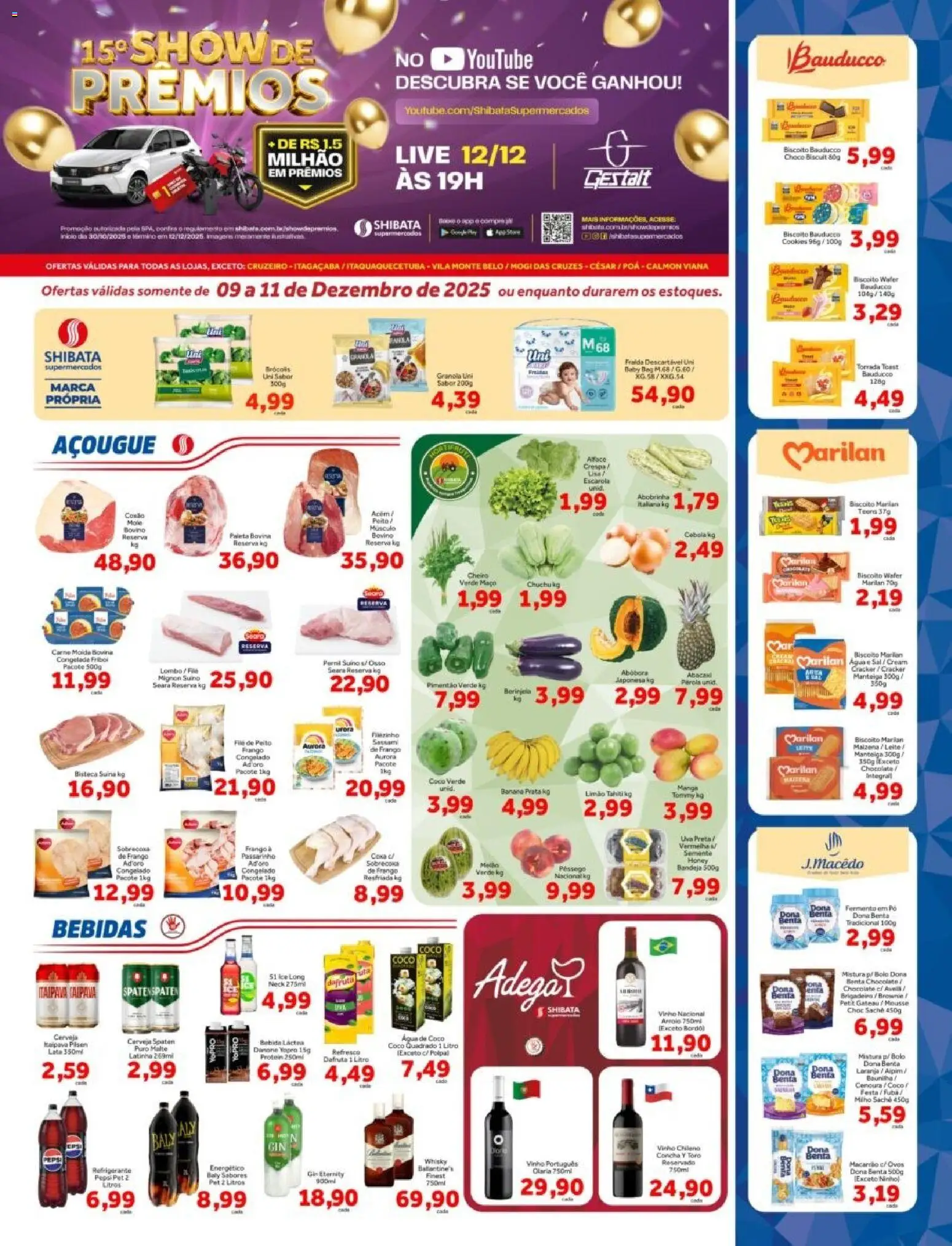 Shibata Folheto - válido de 09.12.2025 | Página: 1 | Produtos: Pêssego, Bolo, Bebida, Frango