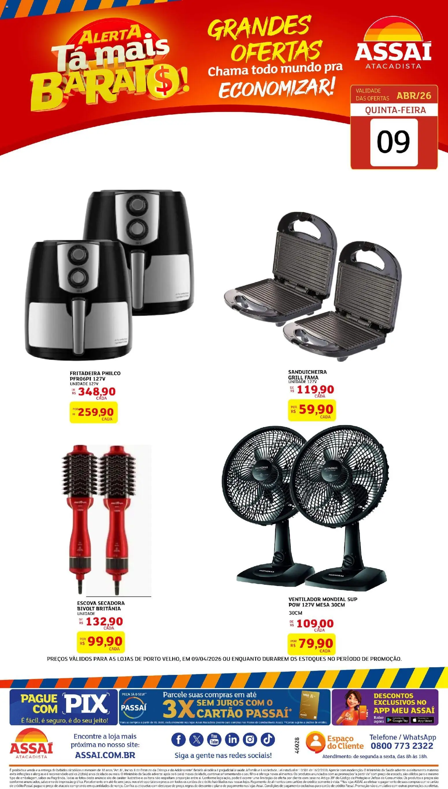 Assaí Atacadista Folheto - válido de 09.04.2026 | Página: 1 | Produtos: Escova secadora, Escova, Mesa, Base