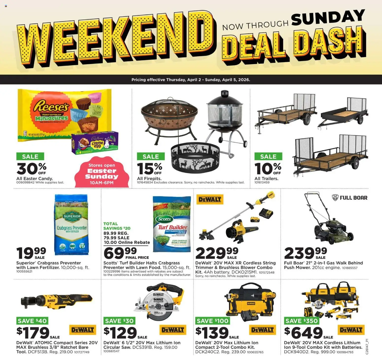 Mills Fleet Farm Weekly Ad - valid from 02.04.2026 | Page: 1 | Products: Ratchet, Butter, Chocolate, Blower