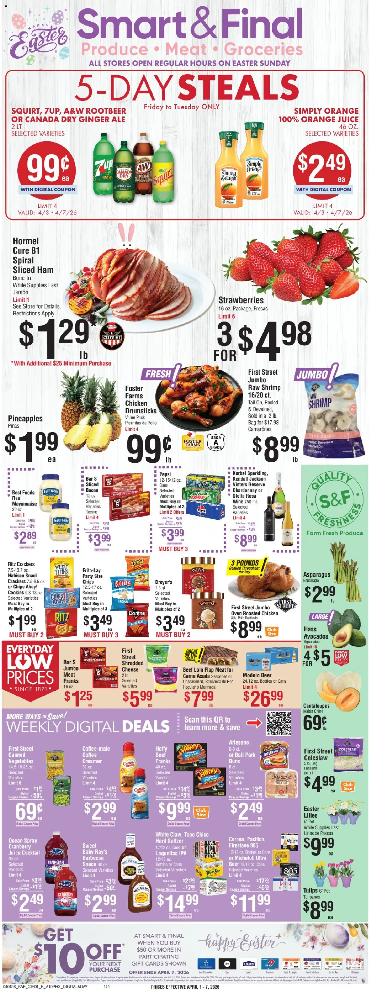 Smart & Final Weekly Ad - valid from 03.04.2026 | Page: 1 | Products: Cantaloupes, Ginger, Strawberries, Bag