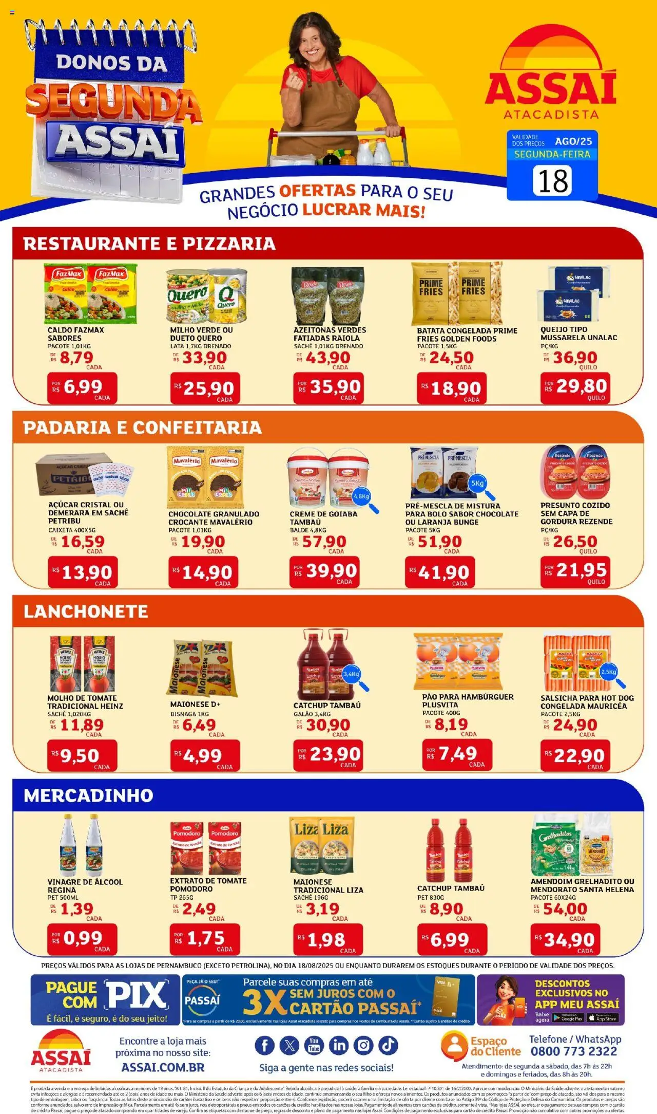Assaí Atacadista Folheto - válido de 18.08.2025 | Página: 1 | Produtos: Azeitonas, Molho de tomate, Presunto, Creme