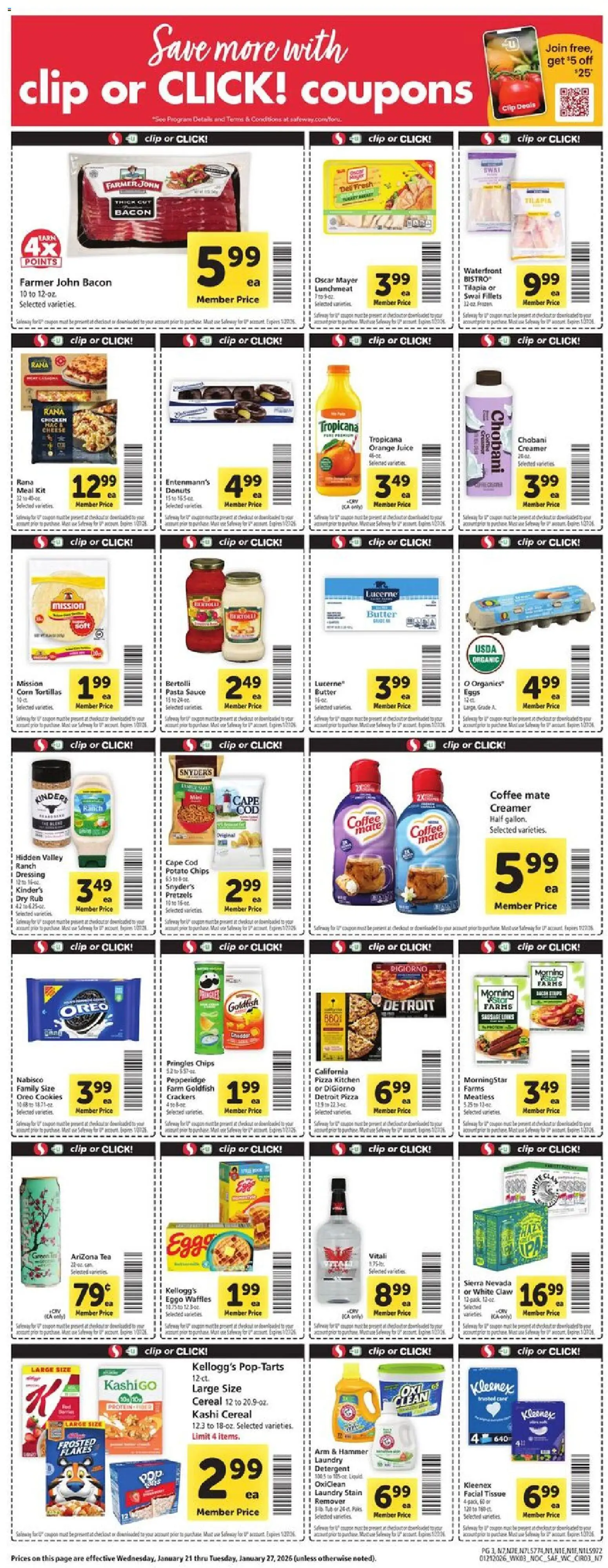 Safeway Weekly Ad - valid from 21.01.2026 | Page: 3 | Products: Butter, Coffee, Pizza, Detergent