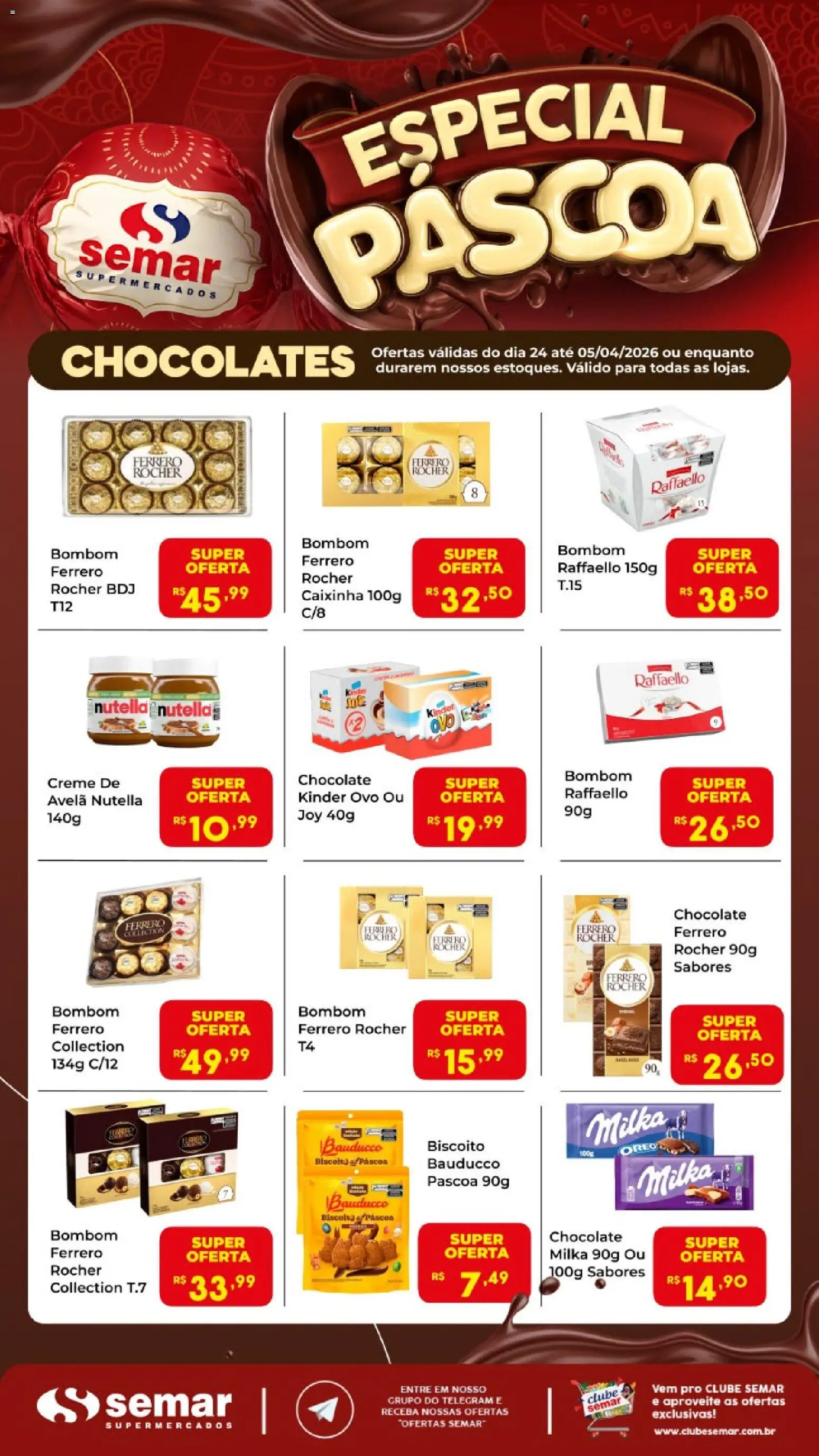 Semar Supermercado Folheto - válido de 24.03.2026 | Página: 1 | Produtos: Chocolate, Creme, Ferrero Rocher, Kinder ovo