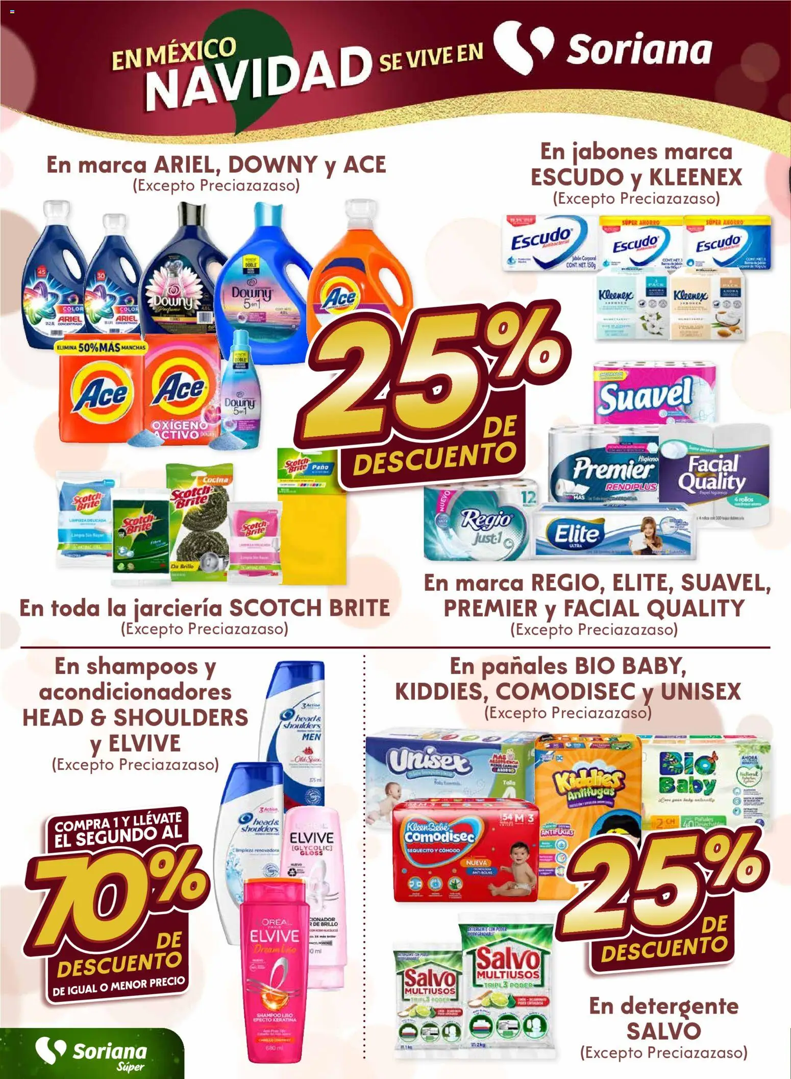 Nuevas ofertas de Soriana válidas en toda la República Mexicana desde el 28.11.2025. ¡Encuentra las mejores ofertas en Soriana - Fin de Semana Súper: BCS, Son y Sin! | Página: 4 | Productos: Detergente, Brillo, Pañales, Cocina
