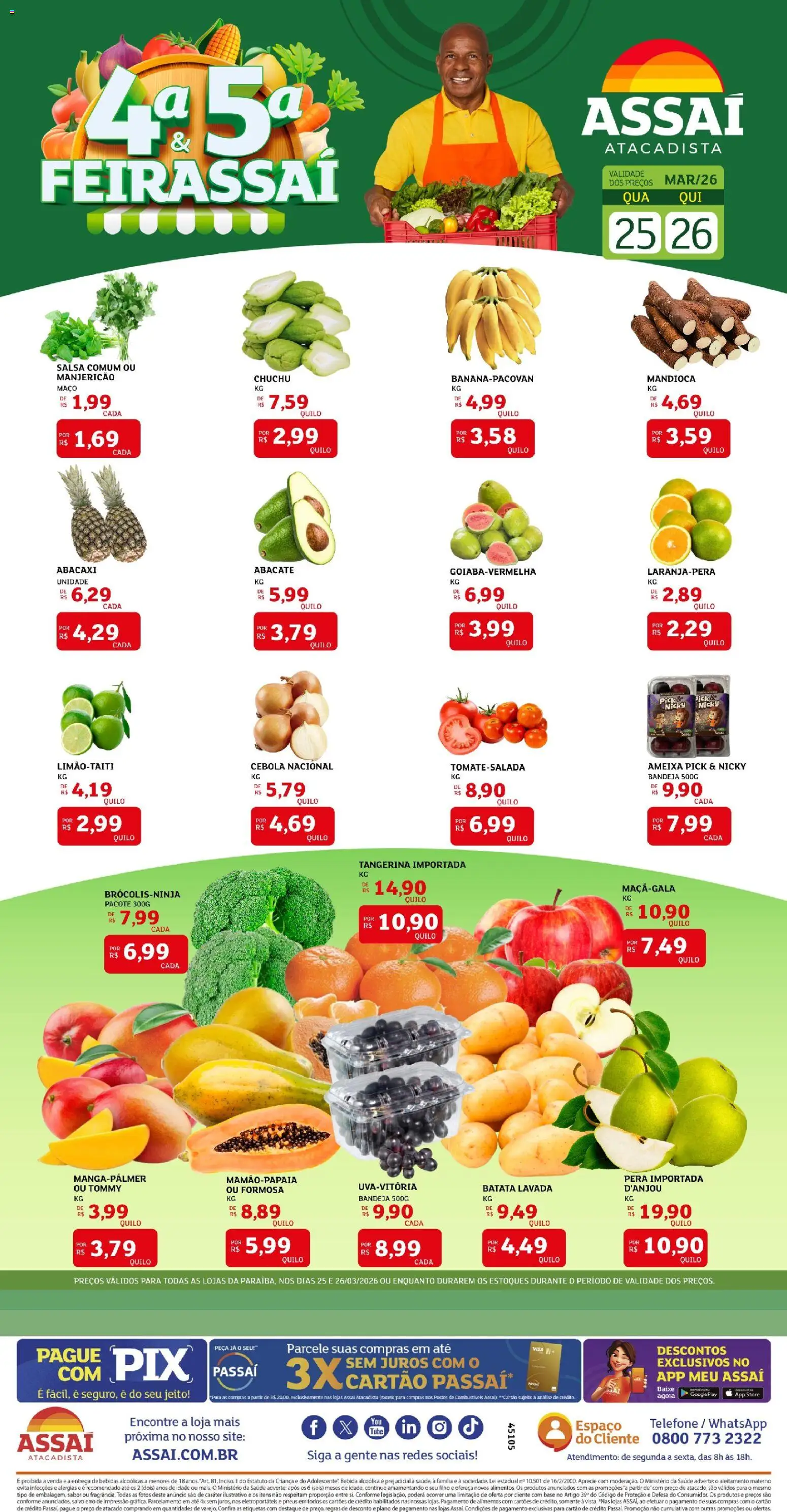 Assaí Atacadista Folheto - válido de 25.03.2026 | Página: 1 | Produtos: Cebola, Mandioca, Batata, Telefone