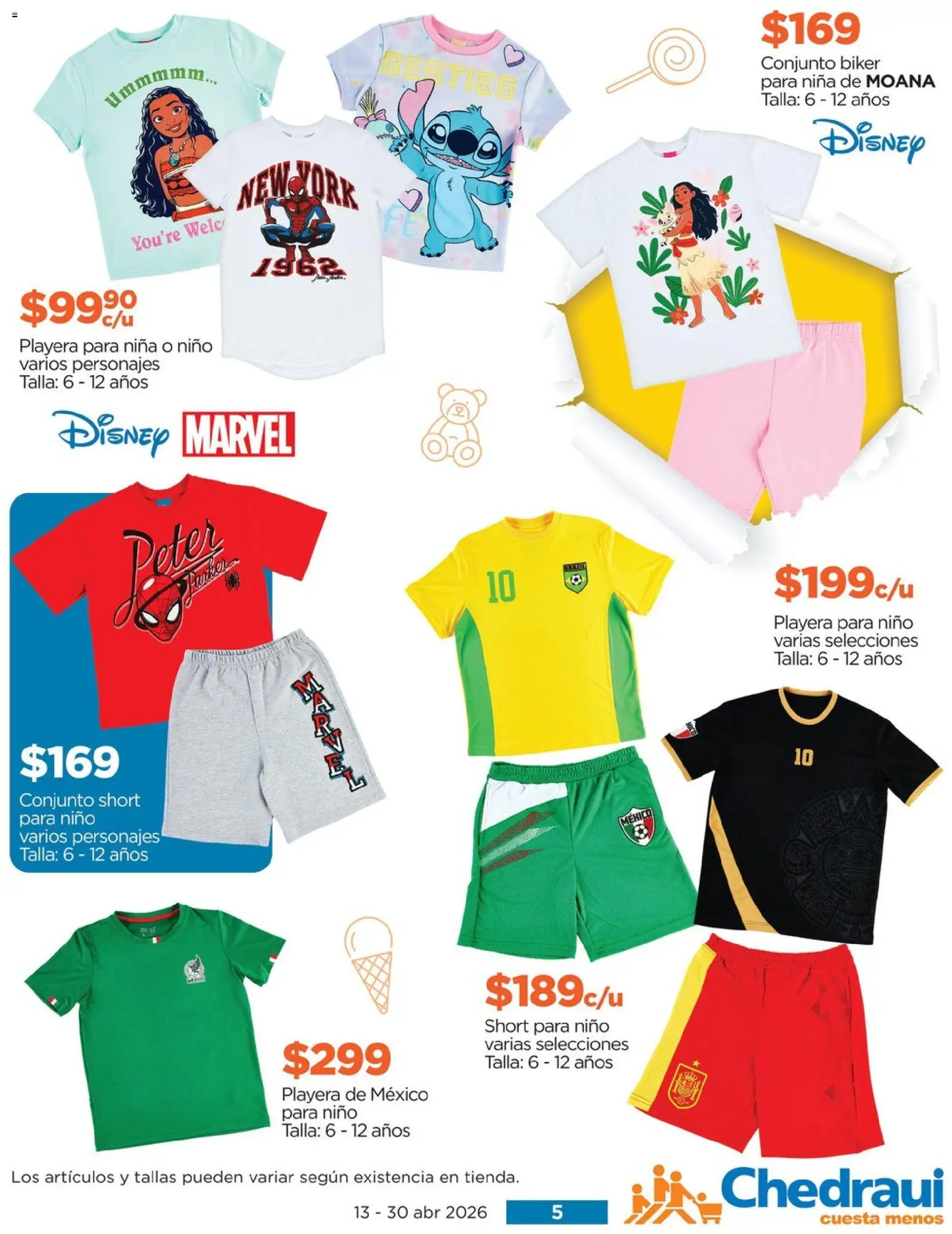 Nuevas ofertas de Chedraui válidas en toda la República Mexicana desde el 13.04.2026. ¡Encuentra las mejores ofertas en Chedraui folleto! | Página: 5 | Productos: Playera, Conjunto, Short