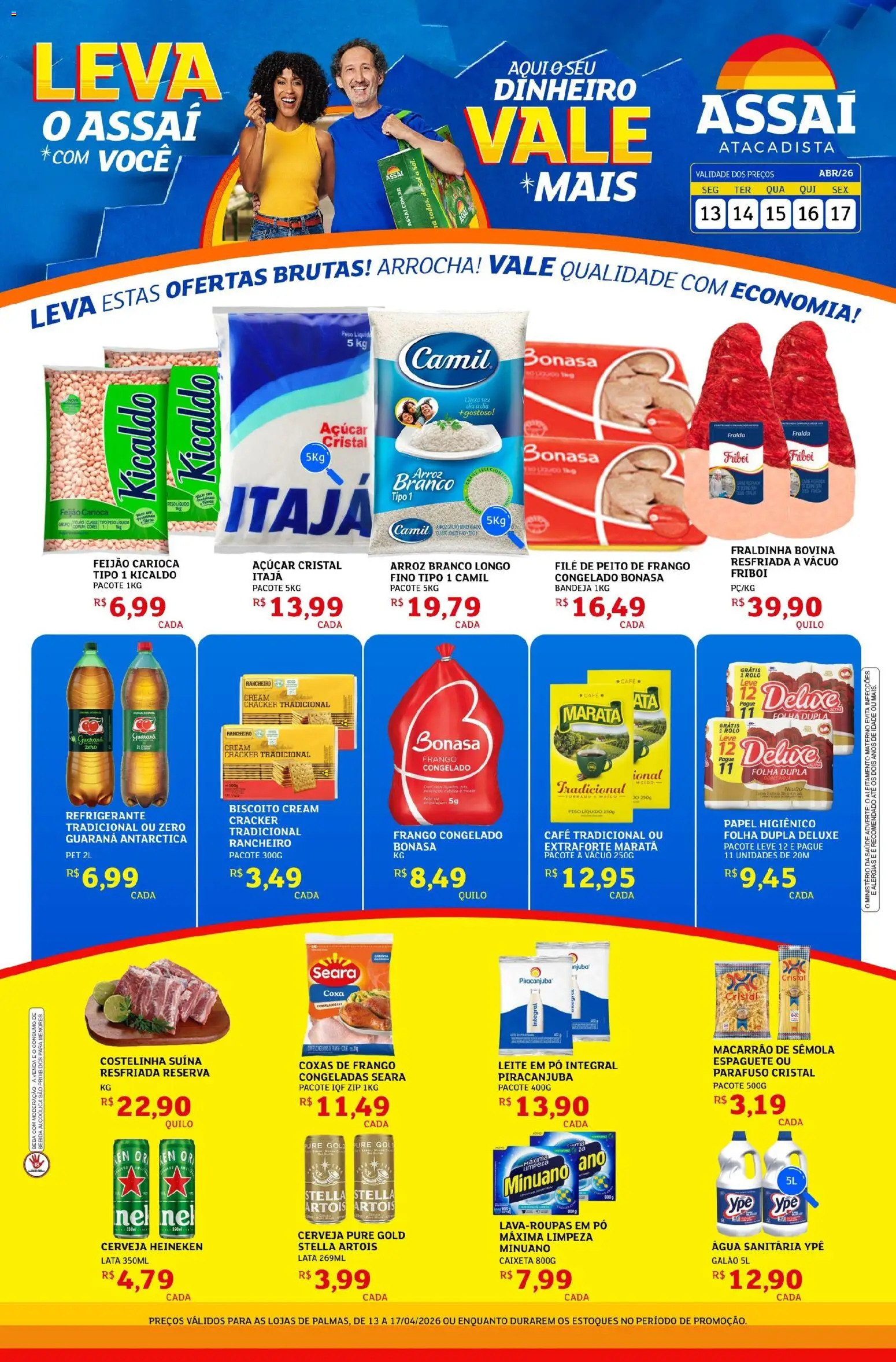 Assaí Atacadista Folheto - válido de 13.04.2026 | Página: 1 | Produtos: Fraldinha, Cerveja, Arroz, Açúcar