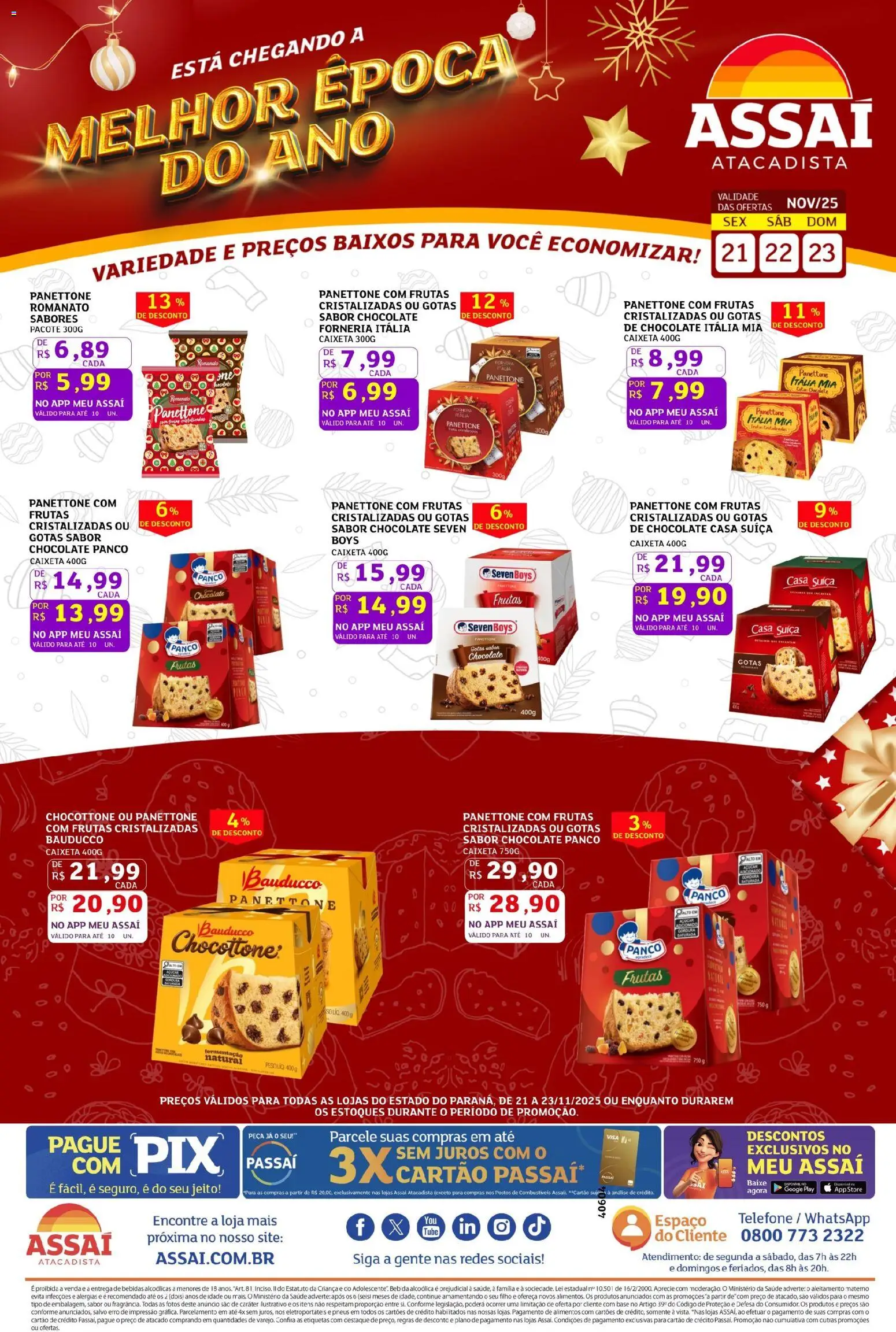 Assaí Atacadista Folheto - válido de 21.11.2025 | Página: 1 | Produtos: Panettone, Chocolate, Bebida, Açúcar