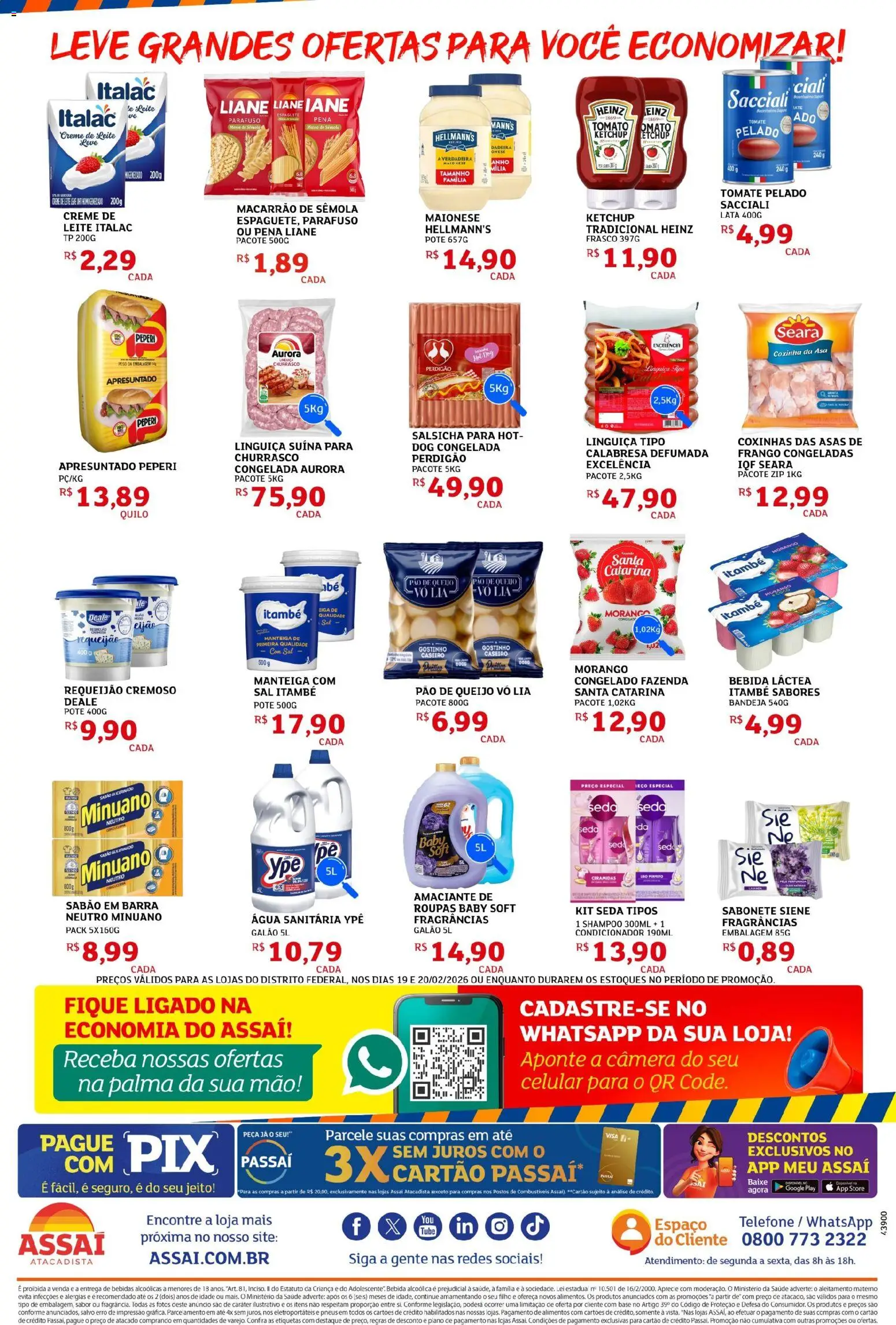 Assaí Atacadista Folheto - válido de 19.02.2026 | Página: 2 | Produtos: Espaguete, Condicionador, Queijo, Pão de queijo