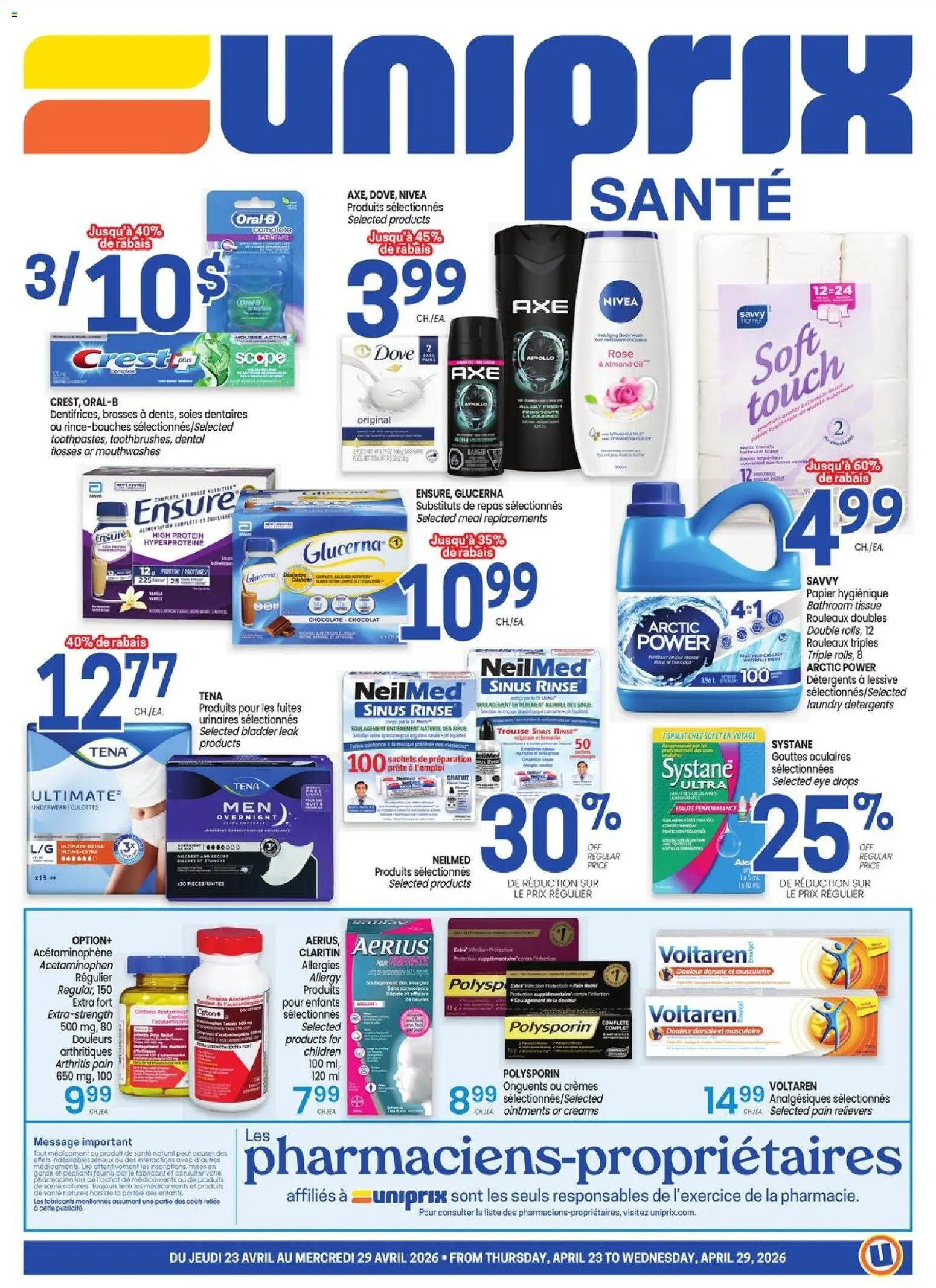 Uniprix flyer valid from 23.04.2026 | Page: 1 | Products: Oil, Chocolate, Underwear