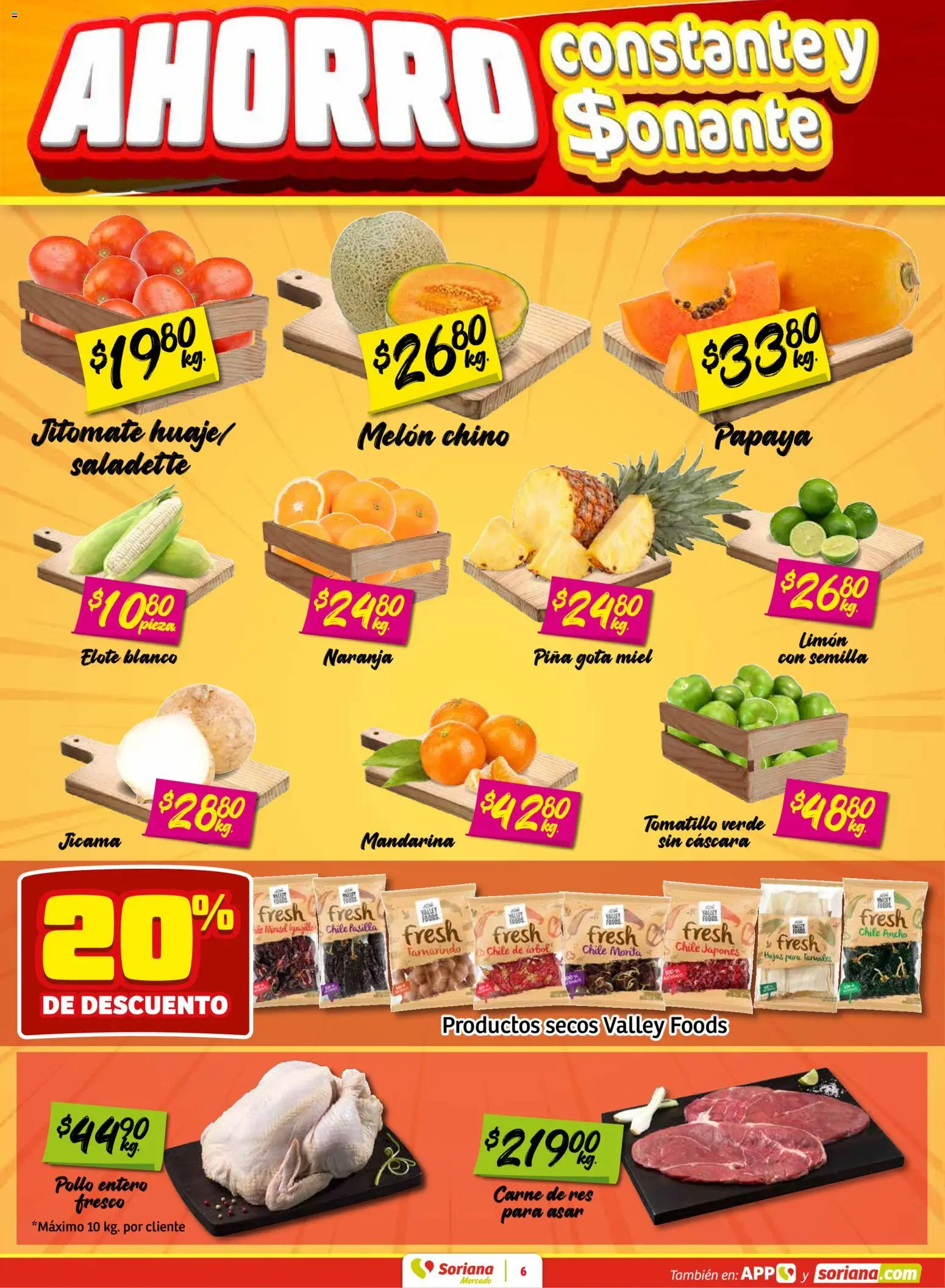 Nuevas ofertas de Soriana válidas en toda la República Mexicana desde el 22.01.2026. ¡Encuentra las mejores ofertas en Soriana - Fin de Semana Mercado: Saltillo y Torreón! | Página: 6 | Productos: Pollo, Queso, Café, Jamón