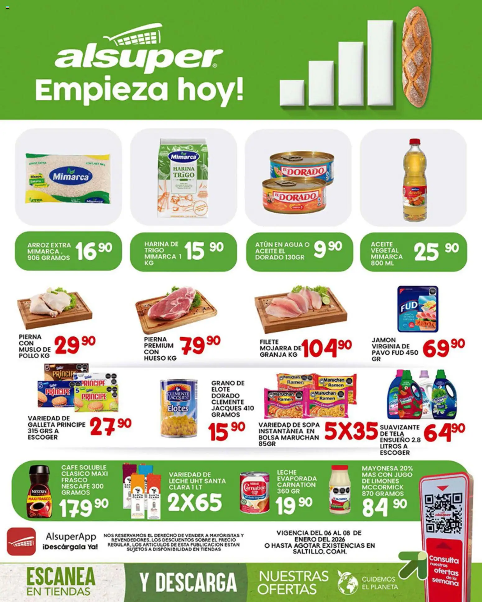 Nuevas ofertas de Alsuper válidas en toda la República Mexicana desde el 06.01.2026. ¡Encuentra las mejores ofertas en Alsuper folleto Saltillo! | Página: 1 | Productos: Mayonesa, Agua, Leche, Arroz