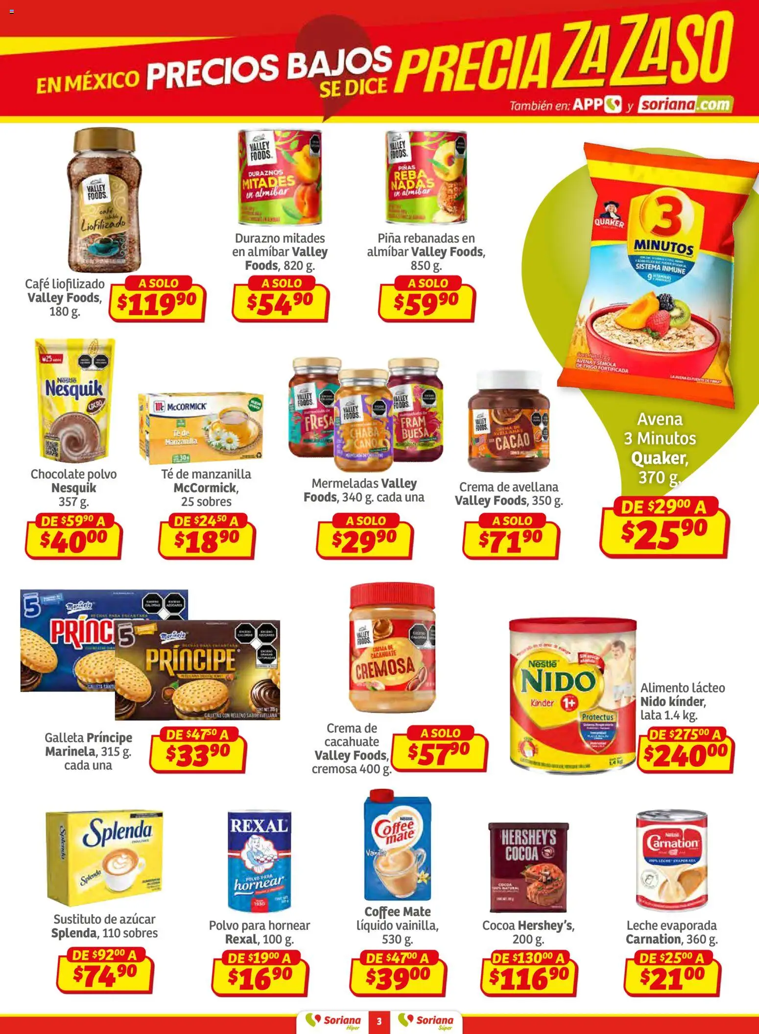 Nuevas ofertas de Soriana válidas en toda la República Mexicana desde el 15.01.2026. ¡Encuentra las mejores ofertas en Soriana - Preciazazaso Súper: Chih, Coah, Dur, NL, SLP, Tamps, Zac! | Página: 3 | Productos: Cacahuate, Crema, Chocolate, Mate